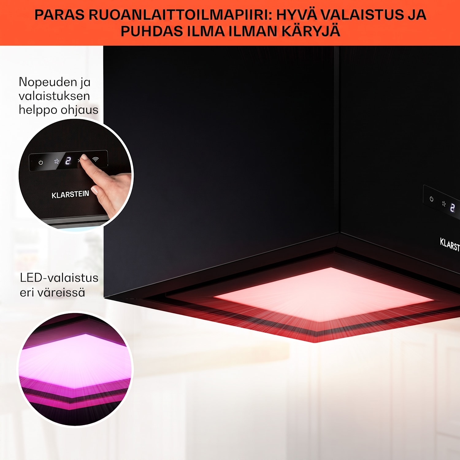 Kronleuchter Smart, saarekeliesituuletin, 595 m³/h, sovellusohjaus, LED-paneeli 40 cm | Musta