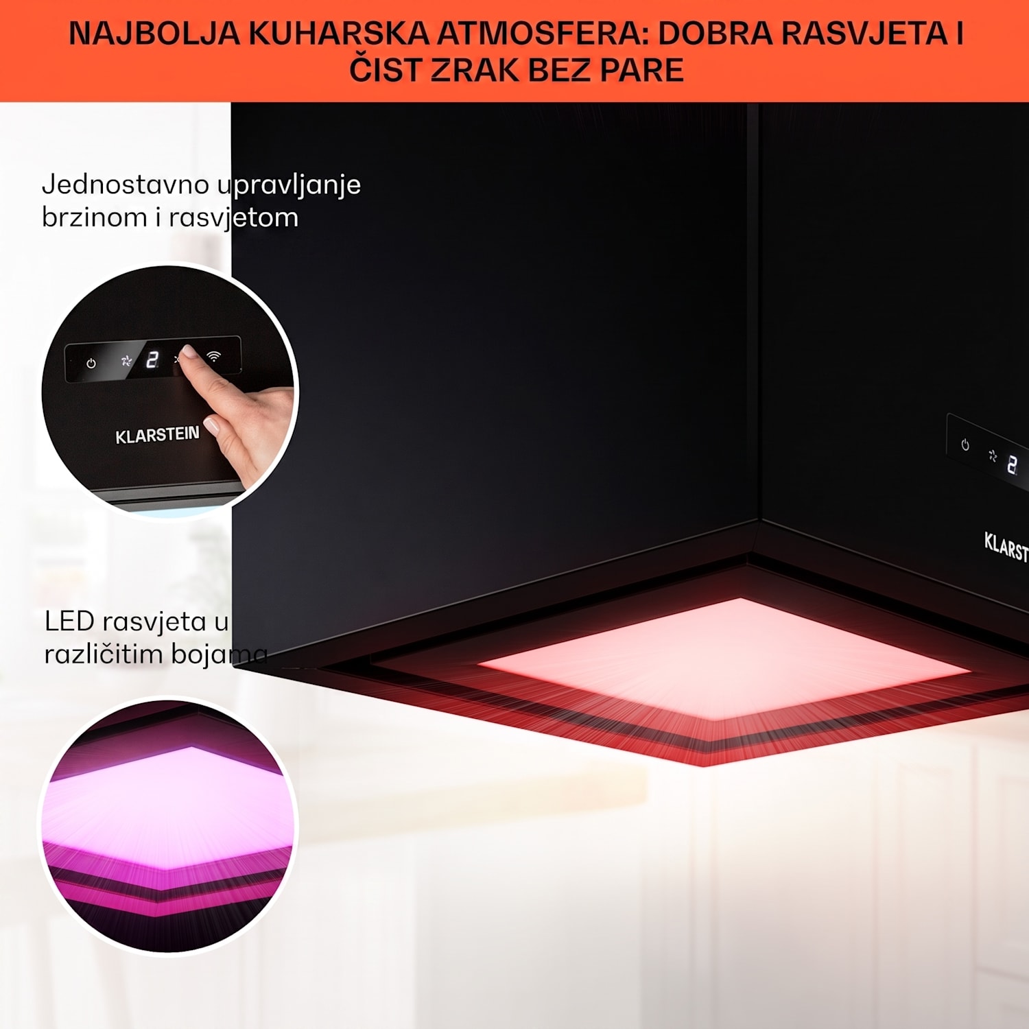 Kronleuchter Smart, otočna napa, 595 m³ / h, upravljanje putem aplikacije, LED ploča Crna