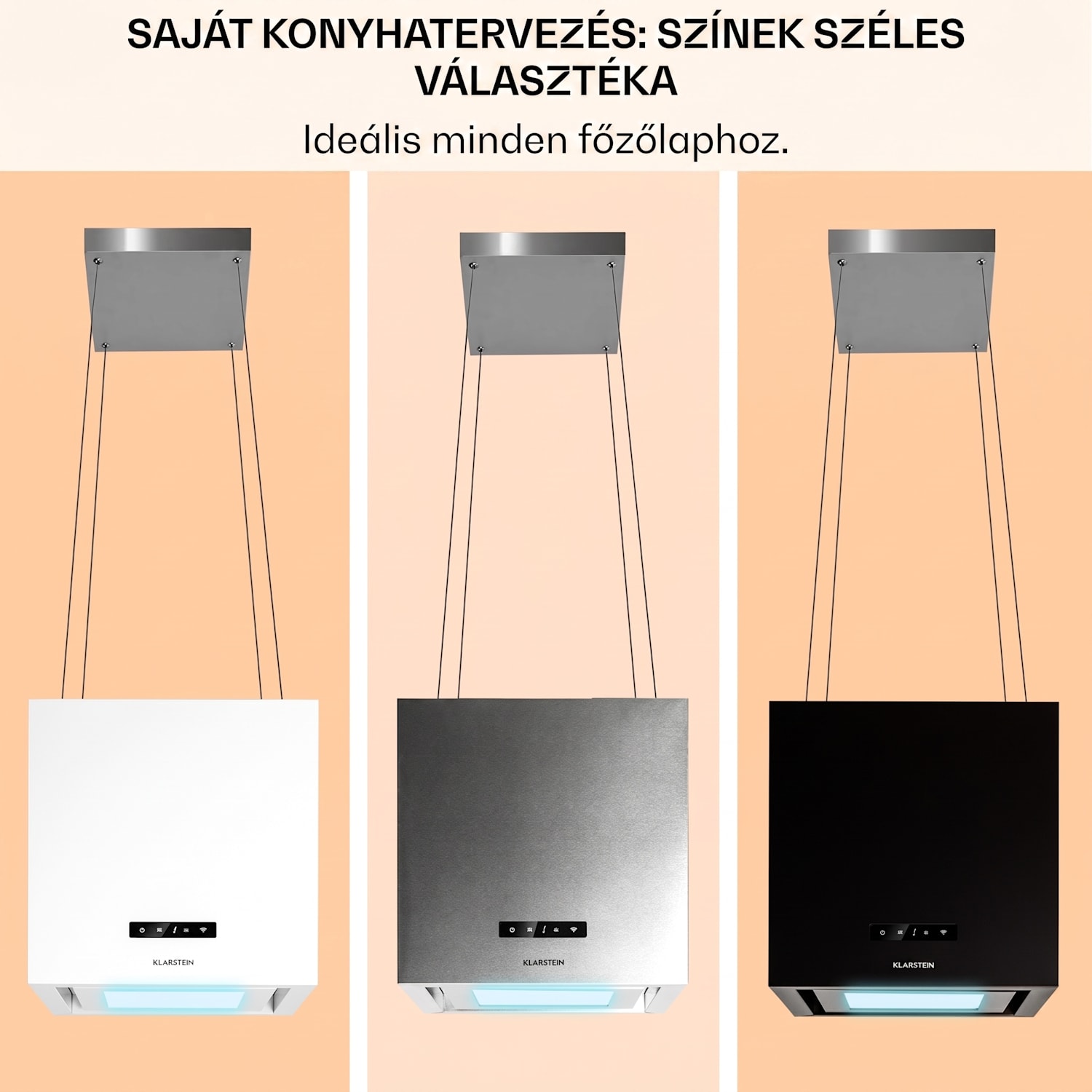 Kornleuchter Smart, sziget páraelszívó, 595 m³/ó, vezérlés alkalmazáson keresztül, LED panel Fekete