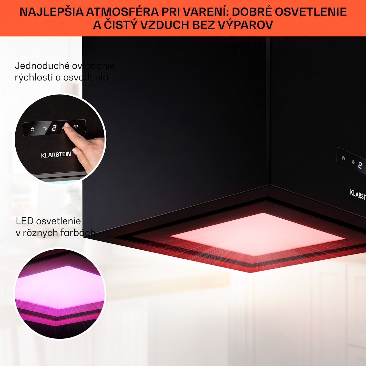Kronleuchter Smart, digestor, 40 cm, ostrovčekový, 595 m³/h, ovládánie cez aplikáciu, LED panel, čierna Čierna