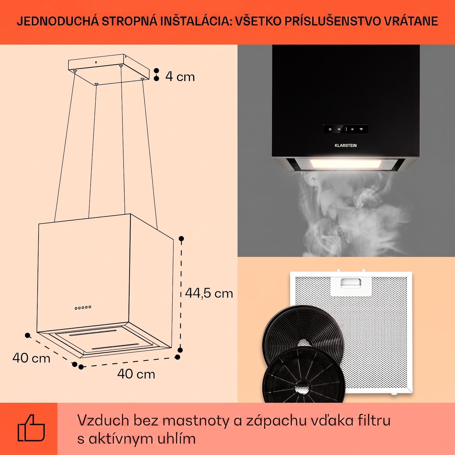 Kronleuchter Smart, digestor, 40 cm, ostrovčekový, 595 m³/h, ovládánie cez aplikáciu, LED panel, čierna Čierna