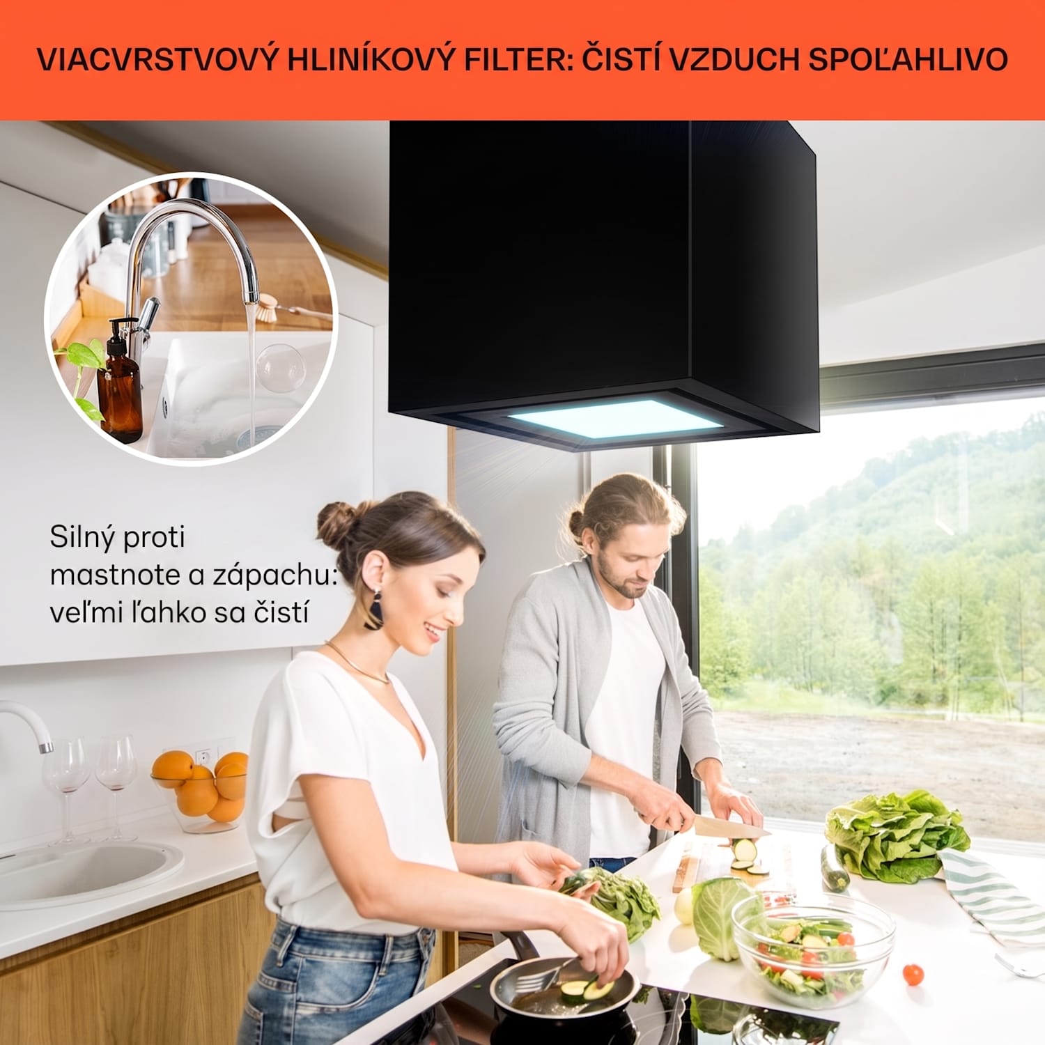Kronleuchter Smart, digestor, 40 cm, ostrovčekový, 595 m³/h, ovládánie cez aplikáciu, LED panel, čierna Čierna
