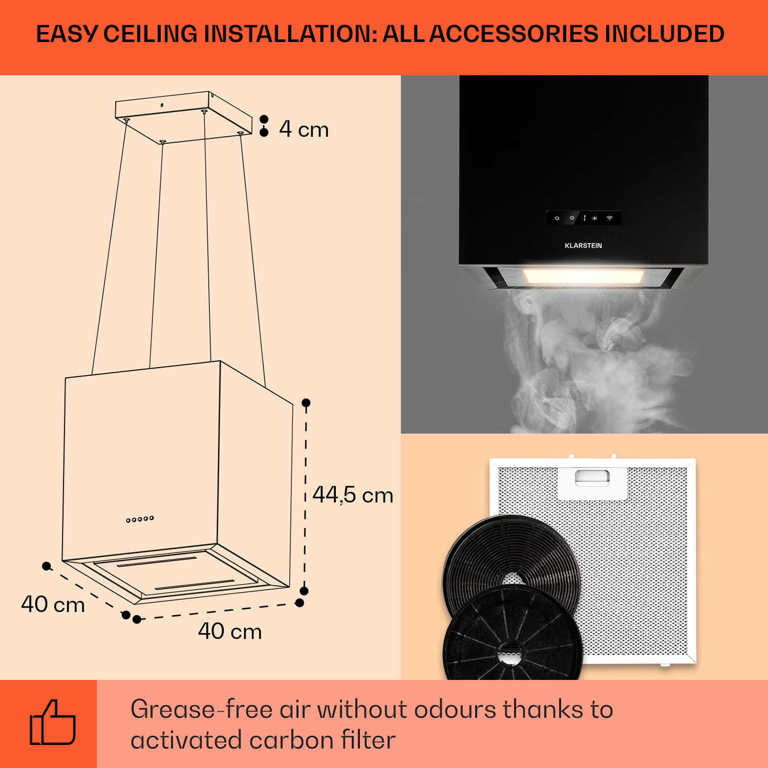 Kronleuchter Smart, saarekeliesituuletin, 595 m³/h, sovellusohjaus, LED-paneeli Musta