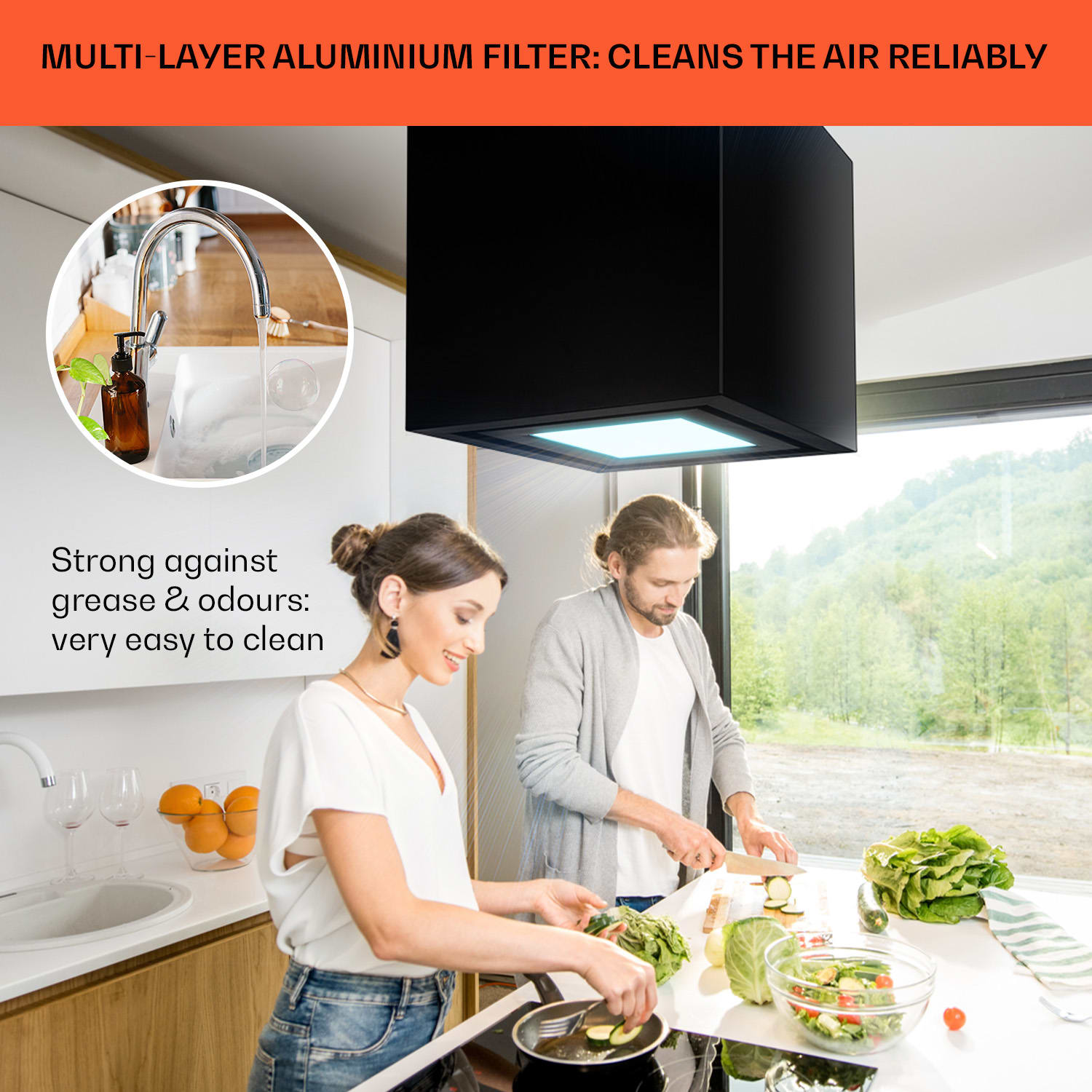 Kronleuchter Smart, saarekeliesituuletin, 595 m³/h, sovellusohjaus, LED-paneeli Musta