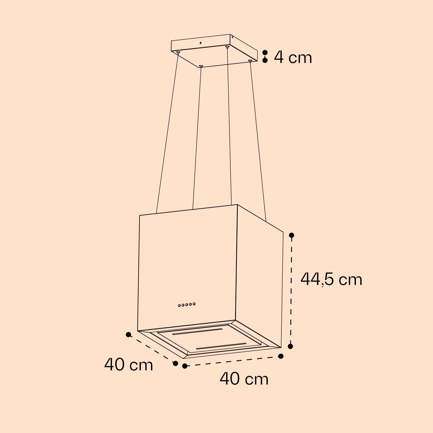 Campana extractora de isla Kronleuchter Smart de 595m³/h de caudal, App de control, panel LED 40 cm | Negro