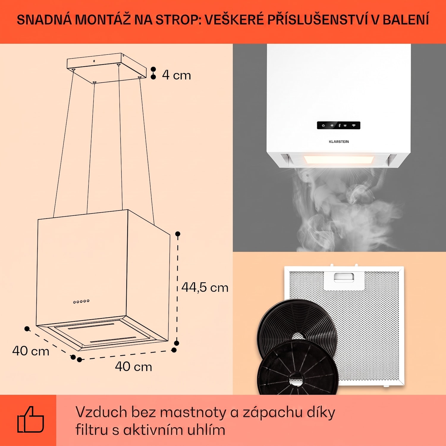 Kronleuchter Smart, digestoř, 40 cm, ostrůvková, 595 m³/h, ovládání přes aplikaci, LED panel, bílá Bílá