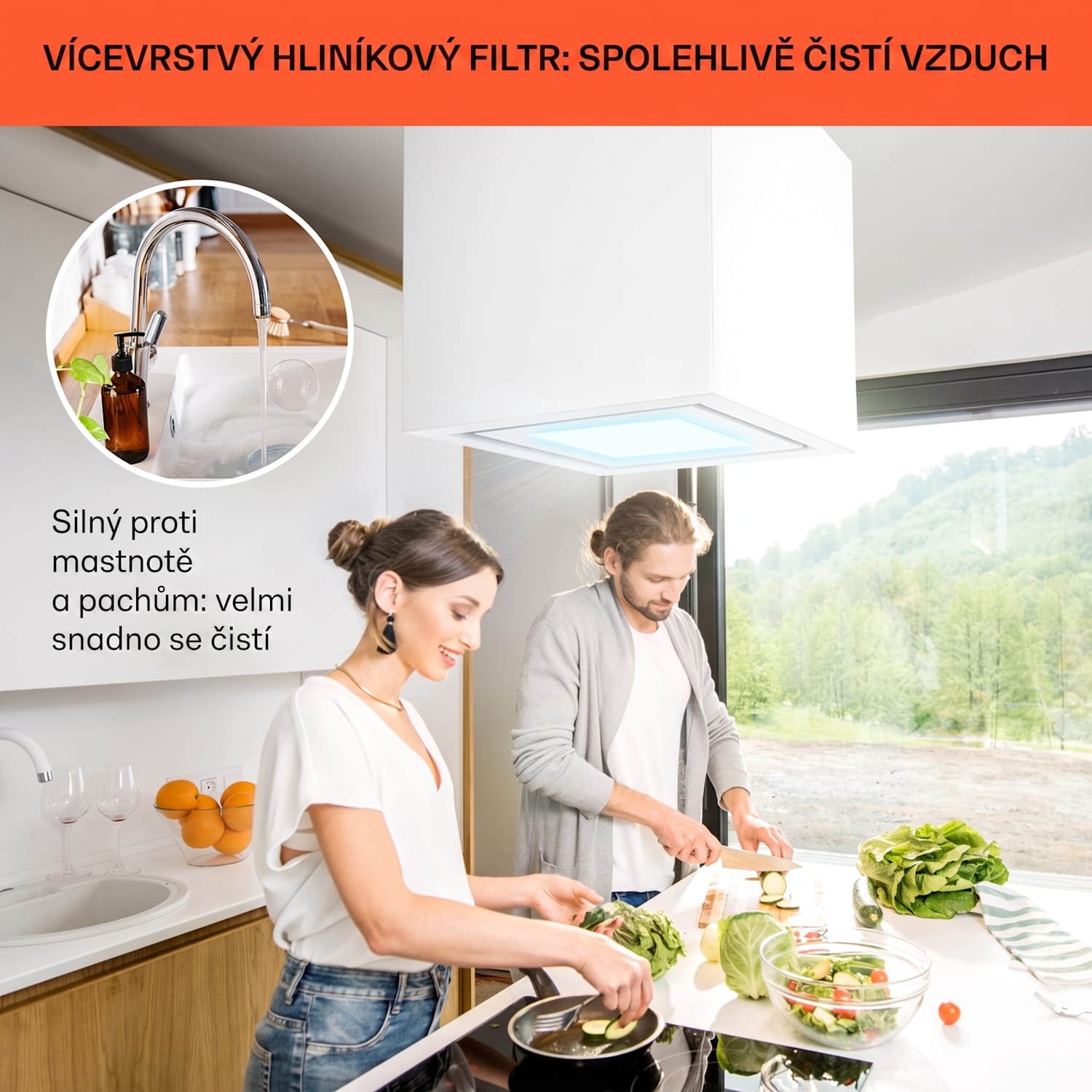 Kronleuchter Smart, digestoř, 40 cm, ostrůvková, 595 m³/h, ovládání přes aplikaci, LED panel, bílá Bílá