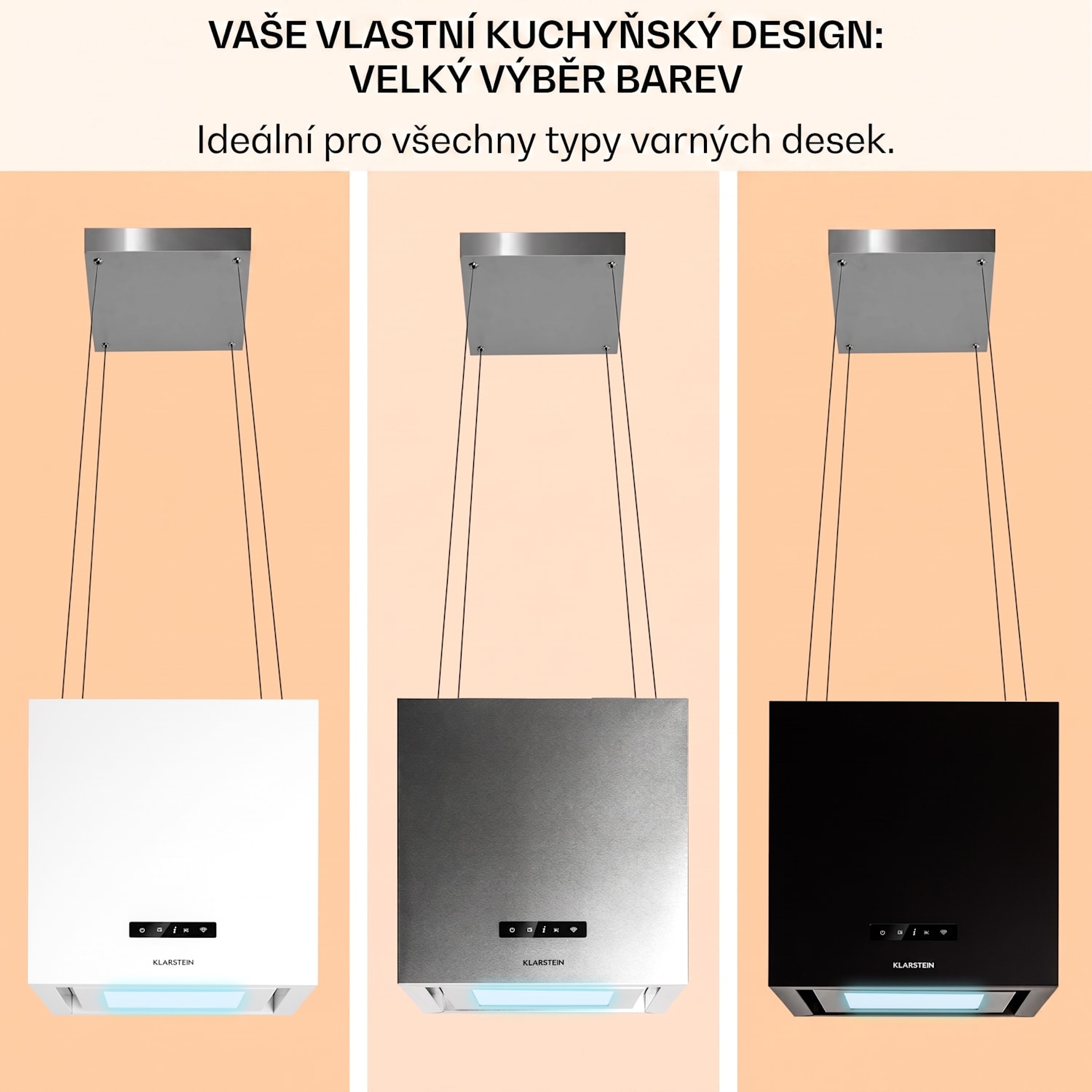 Kronleuchter Smart, digestoř, 40 cm, ostrůvková, 595 m³/h, ovládání přes aplikaci, LED panel, bílá Bílá