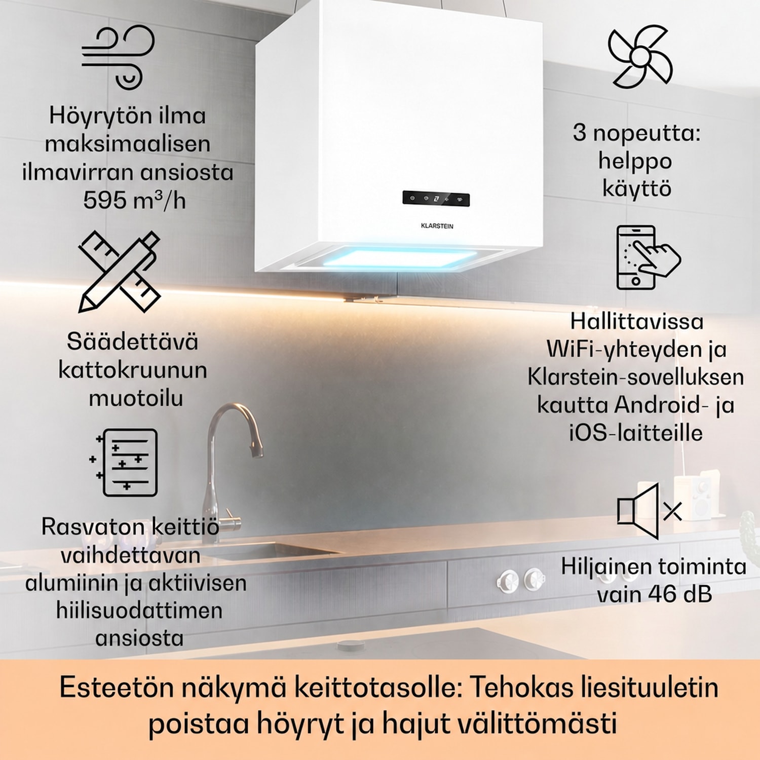 Kronleuchter Smart saarekeimuri 595 m³/h sovellusohjaus LED-paneeli 40 cm | Valkoinen