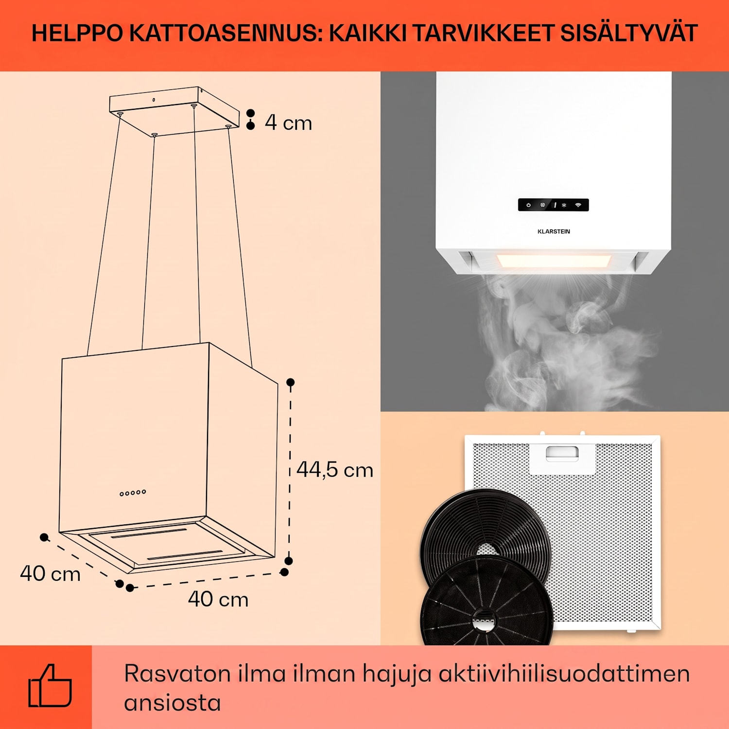 Kronleuchter Smart saarekeimuri 595 m³/h sovellusohjaus LED-paneeli 40 cm | Valkoinen