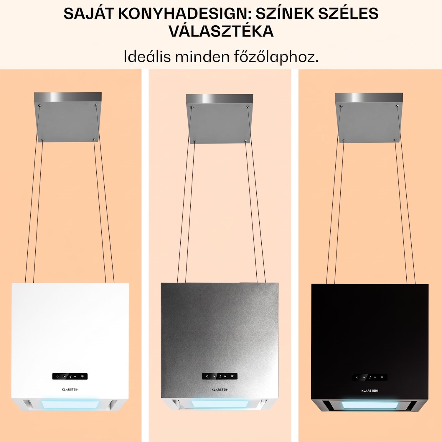 Kornleuchter Smart, sziget páraelszívó, 595 m³/ó, vezérlés alkalmazáson keresztül, LED panel Fehér