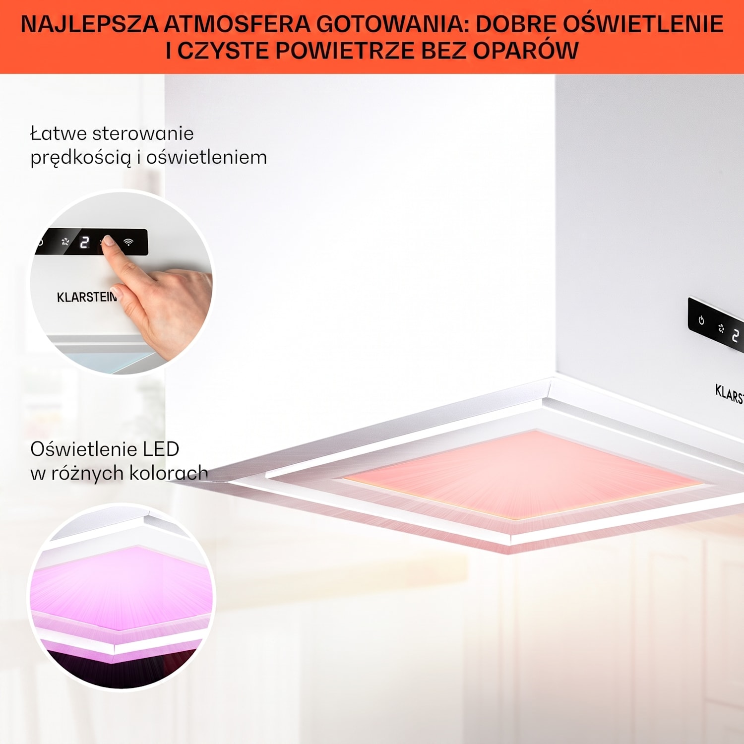 Kronleuchter Smart, okap kuchenny wyspowy, 595 m³/h, sterowanie za pomocą aplikacji, panel LED Biały