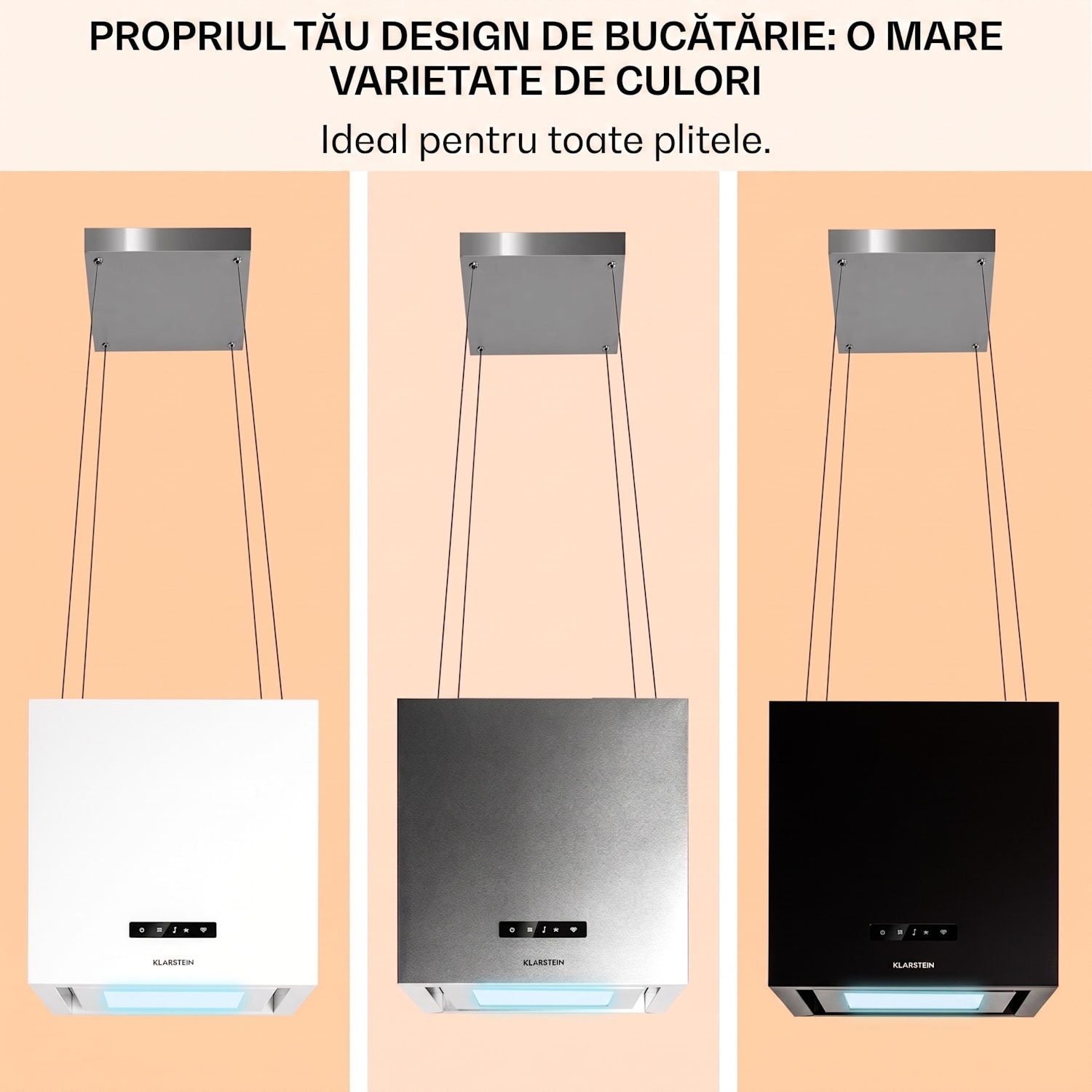 Kronleuchter Smart, hotă insulă, 595 m³ / h, control cu ajutorul aplicației, panou LED Alb