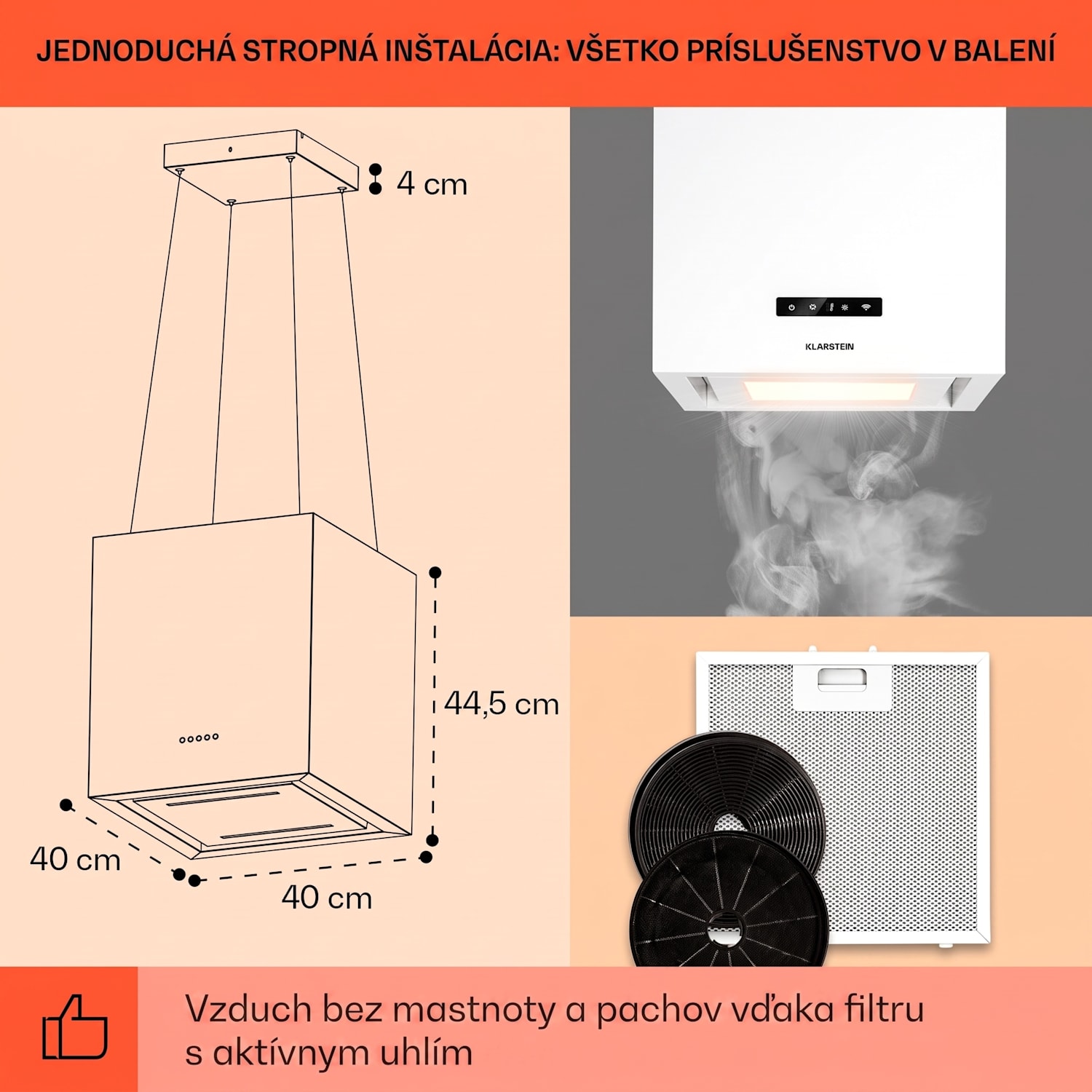 Kronleuchter Smart, digestor, 40 cm, ostrovčekový, 595 m³/h, ovládánie cez aplikáciu, LED panel, biely Biela