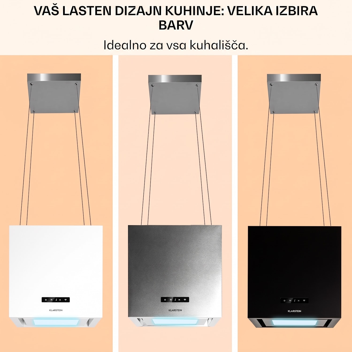 Kronleuchter Smart, otoška napa, 595 m³/h, upravljanje preko aplikacije, LED plošča Bela