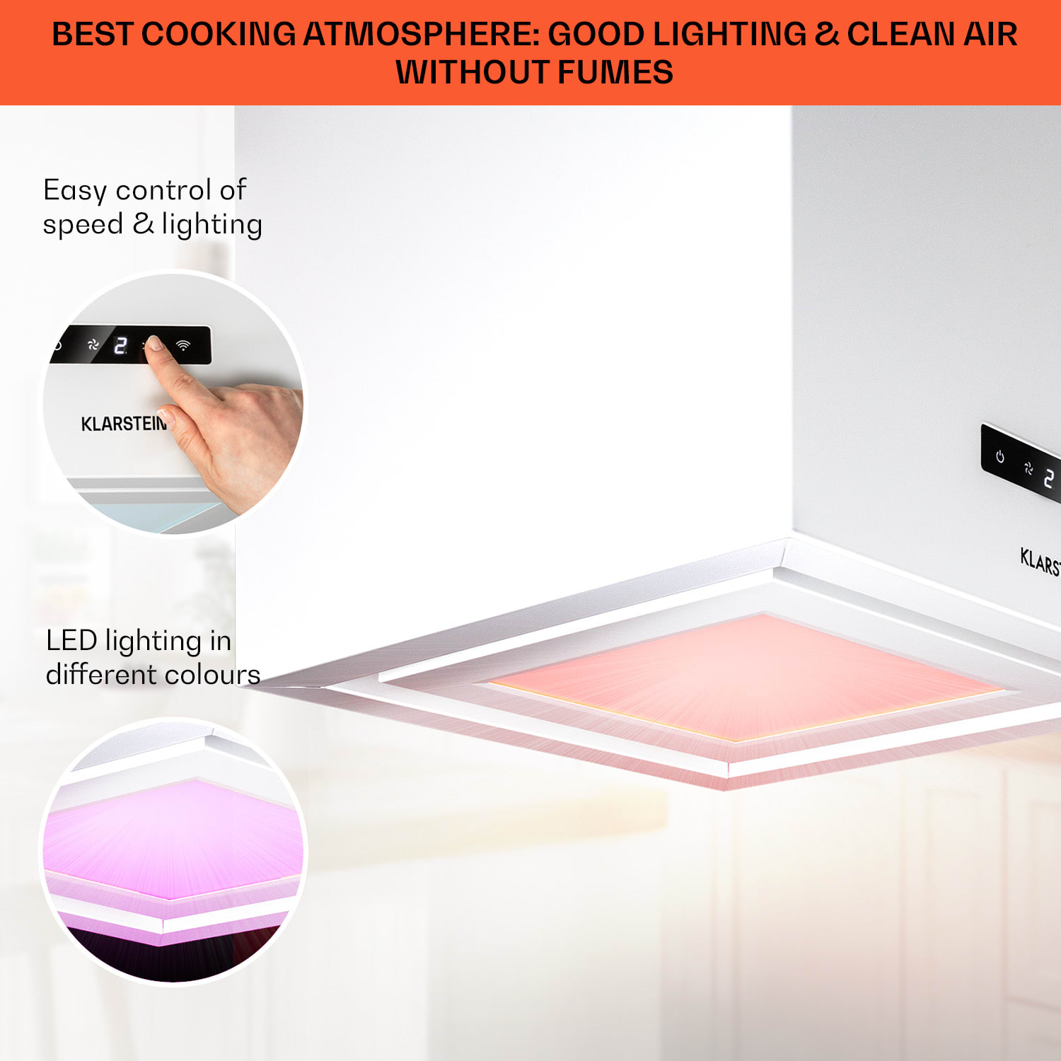 Kronleuchter Smart, digestor, 40 cm, ostrovčekový, 595 m³/h, ovládánie cez aplikáciu, LED panel, biely Biela