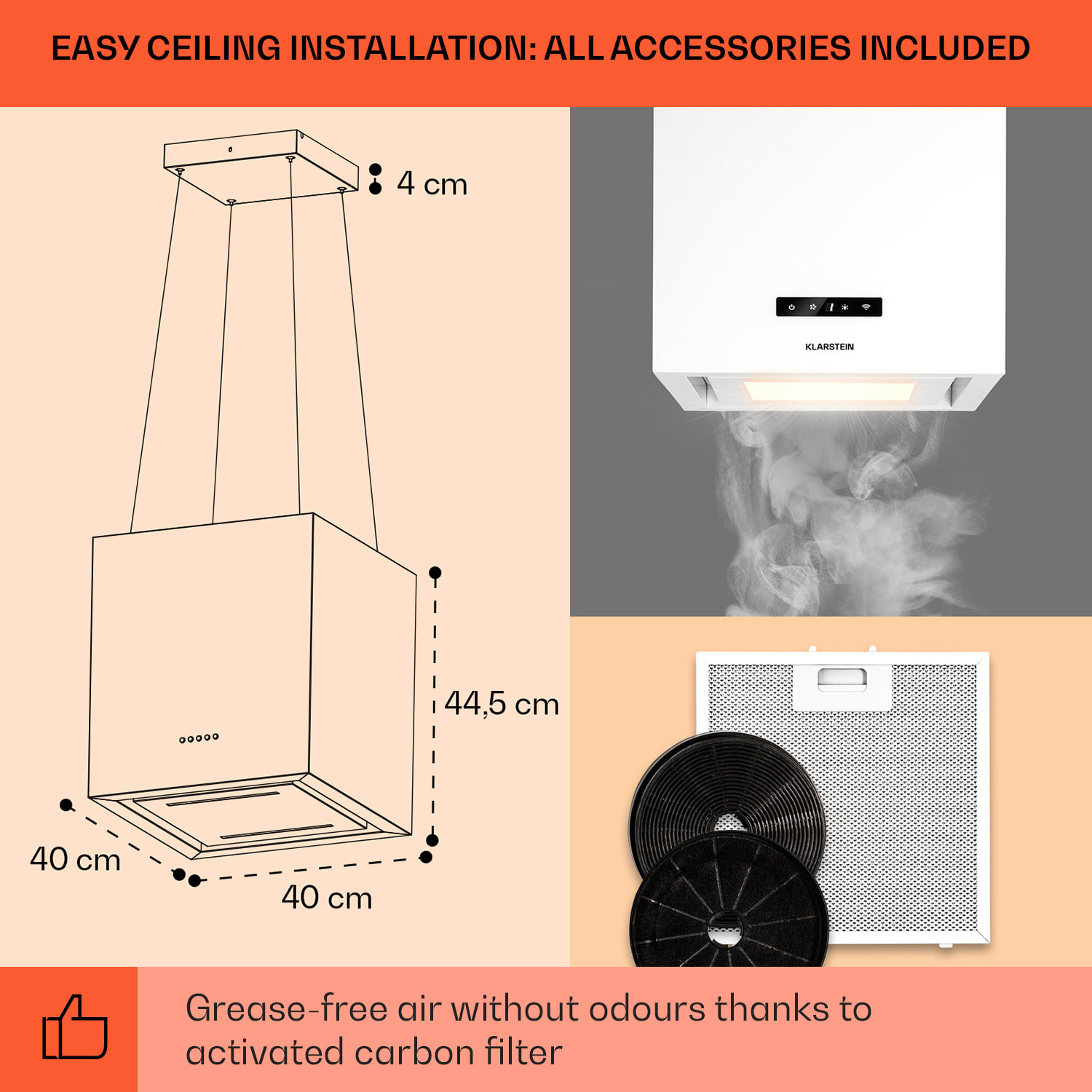 Kronleuchter Smart, digestor, 40 cm, ostrovčekový, 595 m³/h, ovládánie cez aplikáciu, LED panel, biely Biela