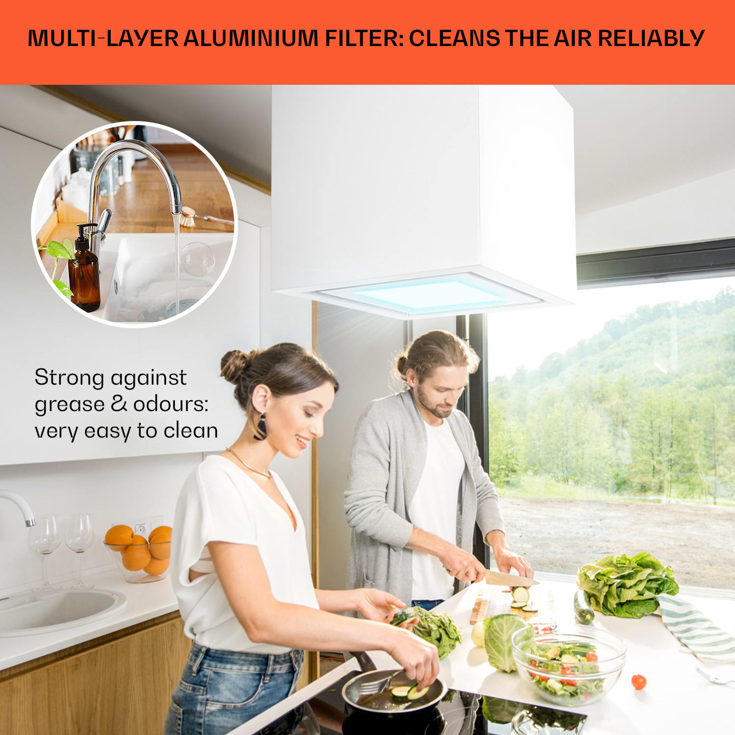 Kronleuchter Smart, digestor, 40 cm, ostrovčekový, 595 m³/h, ovládánie cez aplikáciu, LED panel, biely Biela