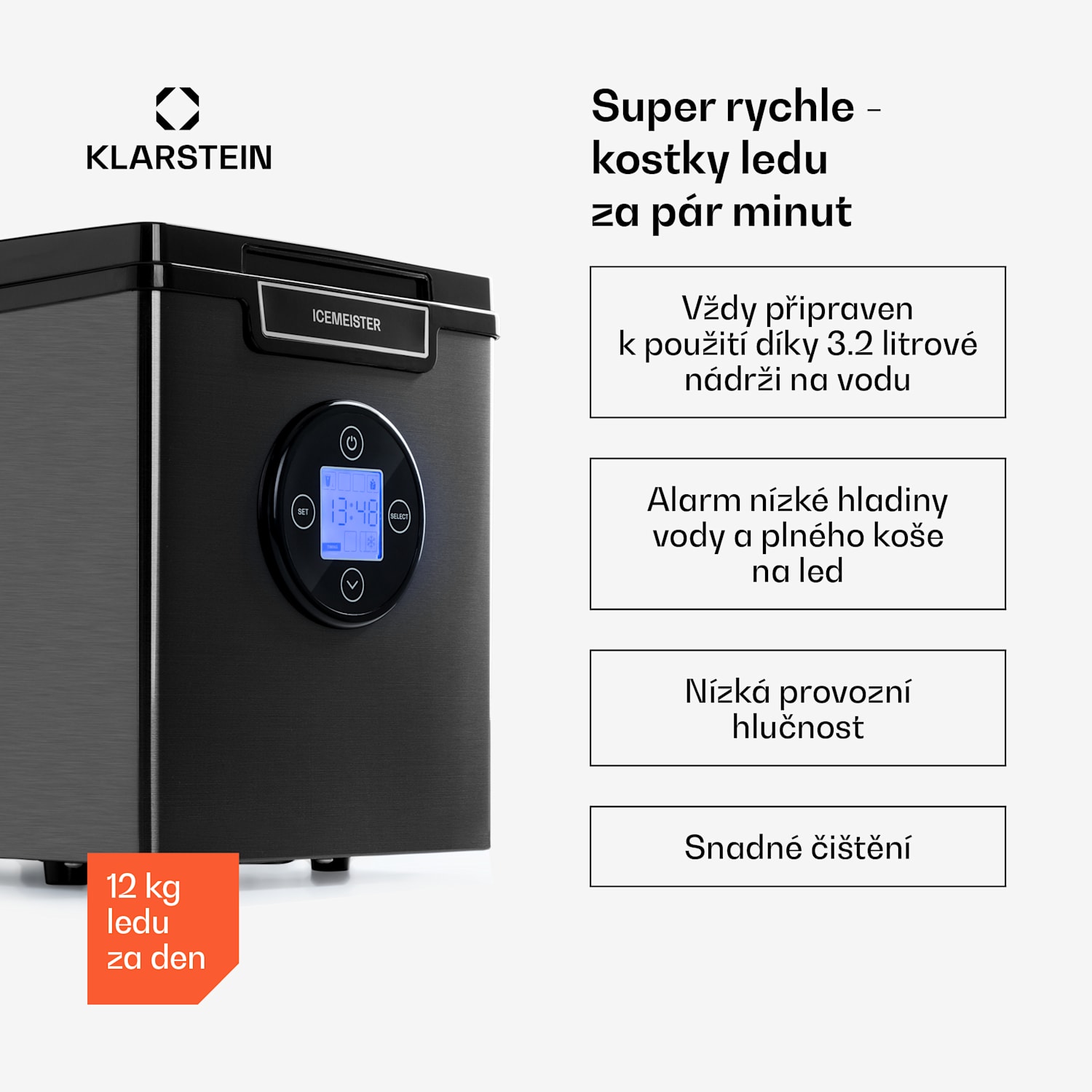 Icemeister 2G, výrobník ledu, 12 kg/24 h, LCD displej, nerezová ocel Tmavě Šedá
