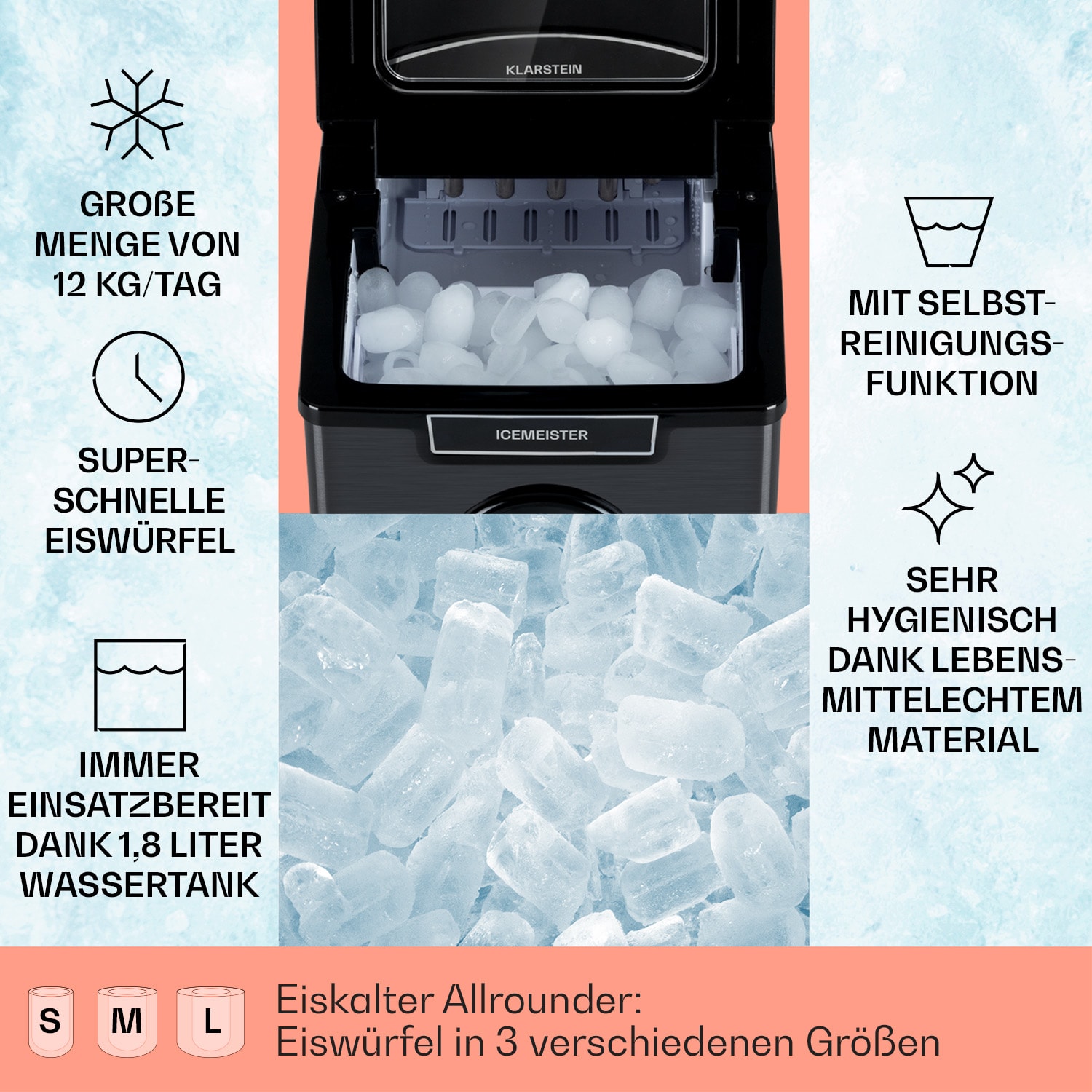 Icemeister 2G Eiswürfelmaschine 12kg/24h LC-Display Edelstahl Dunkelgrau