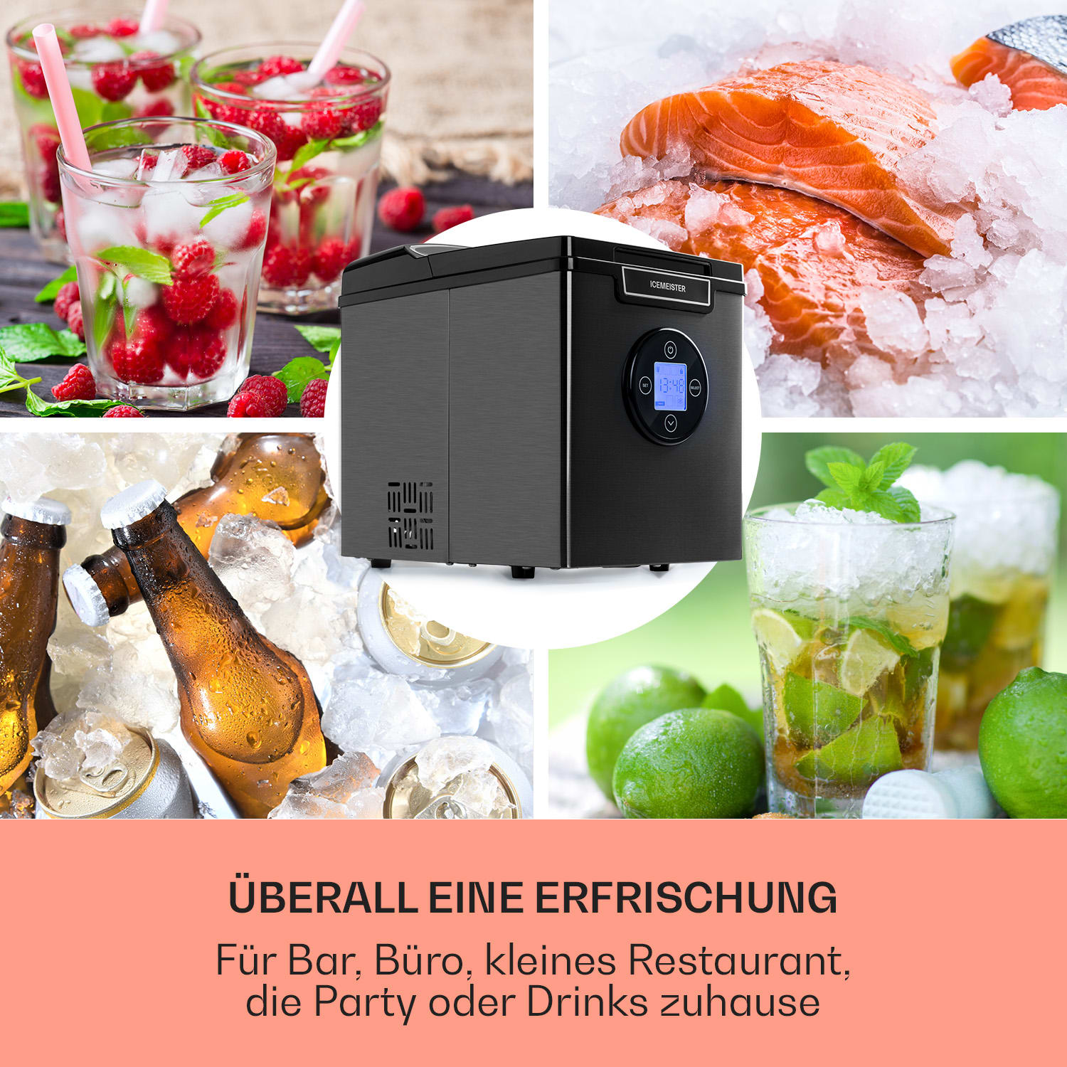 Icemeister 2G Eiswürfelmaschine 12kg/24h LC-Display Edelstahl Dunkelgrau