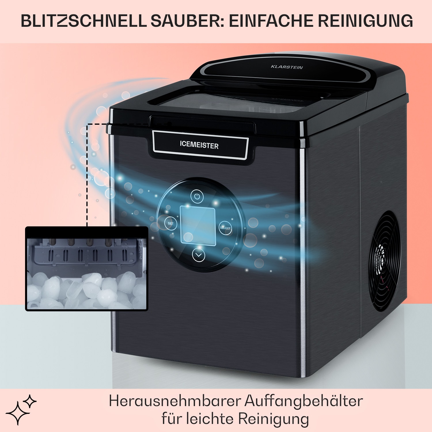 Icemeister 2G Eiswürfelmaschine 12kg/24h LC-Display Edelstahl Dunkelgrau