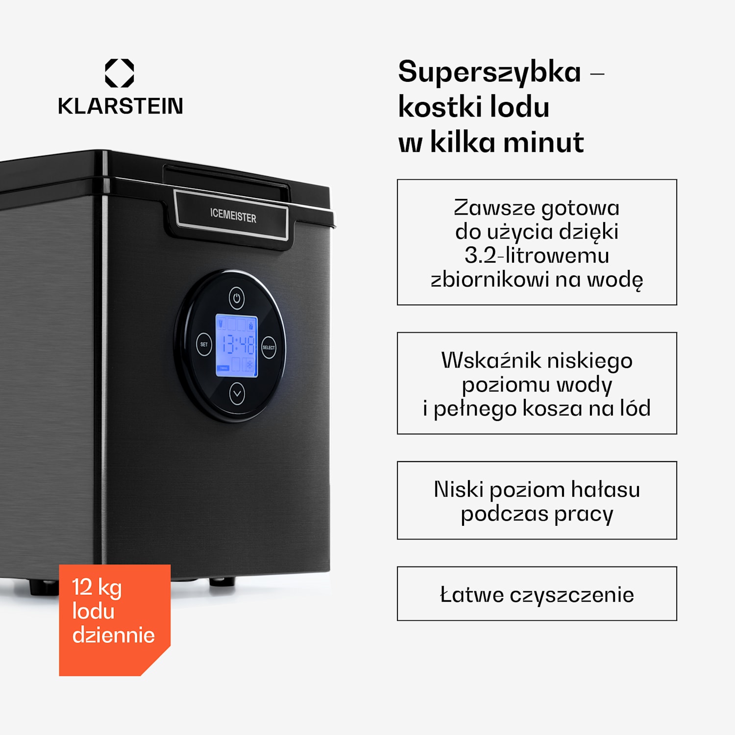 Icermeister 2G, kostkarka do lodu, 12 kg/24 h, wyświetlacz LCD, stal nierdzewna Ciemnoszary
