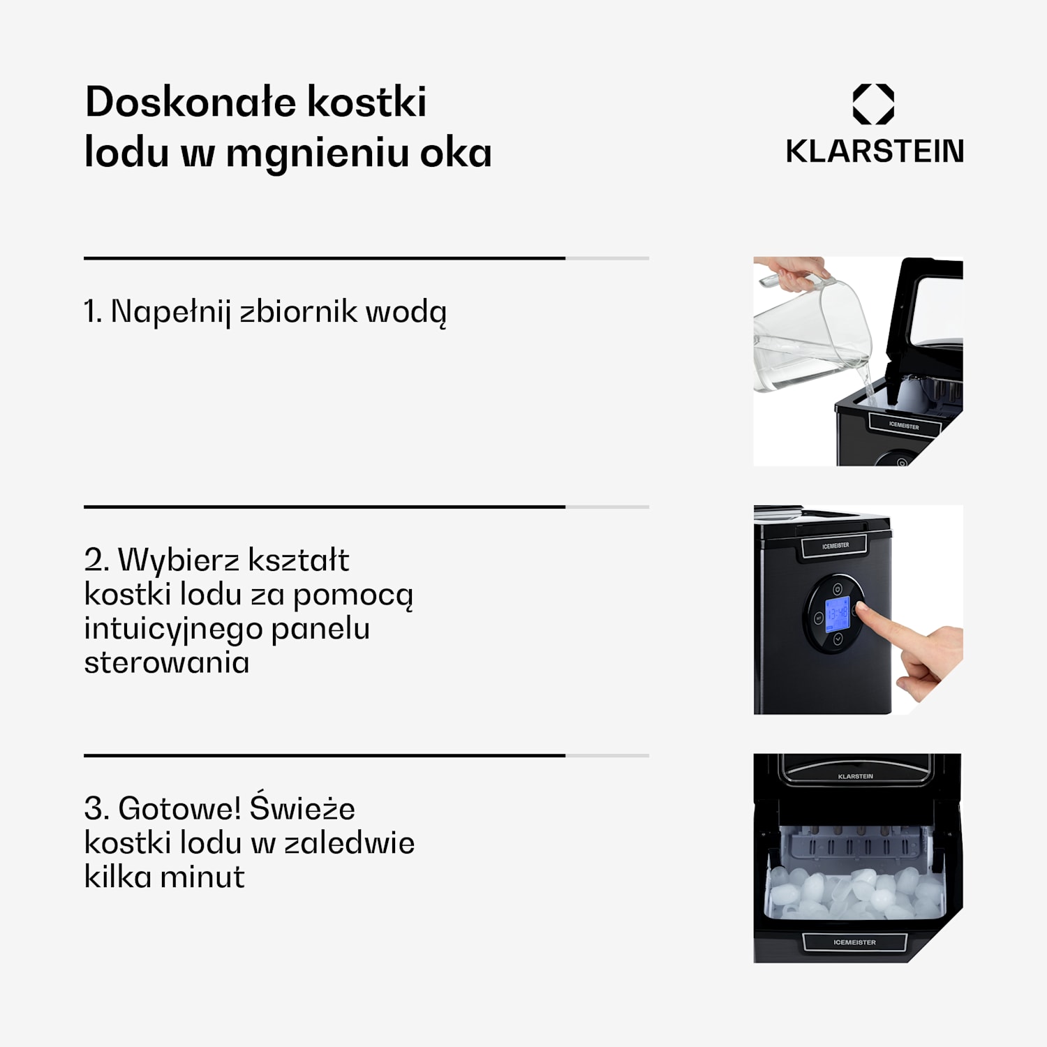 Icermeister 2G, kostkarka do lodu, 12 kg/24 h, wyświetlacz LCD, stal nierdzewna Ciemnoszary