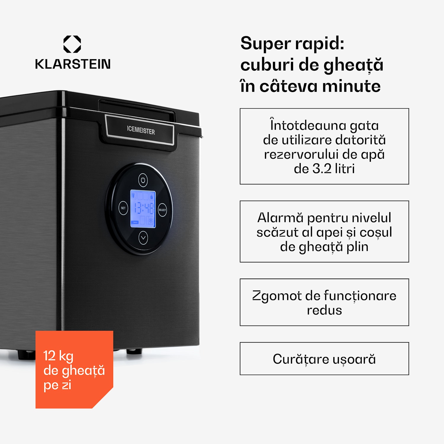 Icemeister 2G, aparat de gheață, 12 kg / 24 ore, afișaj LCD, oțel inoxidabil Gri Închis