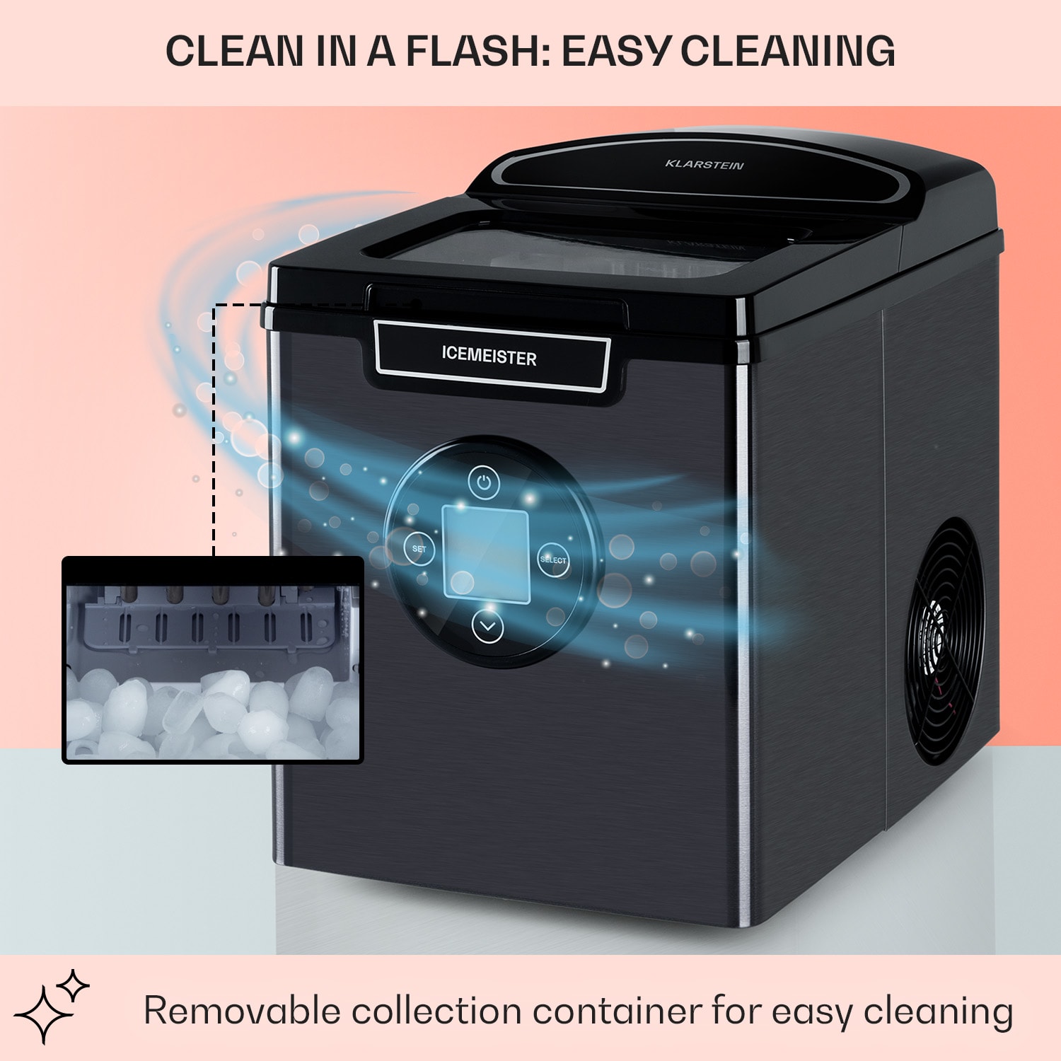 Icemeister 2G, jégkocka készítő, 12 kg/24 h, LCD kijelző, rozsdamentes acél Sötétszürke