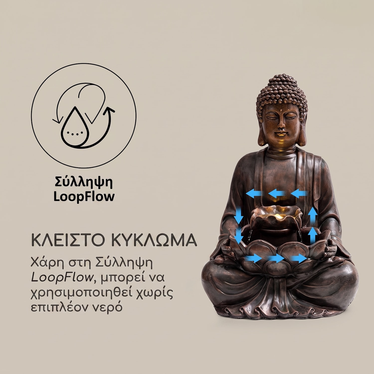 Dharma, ηλιακό σιντριβάνι, LED, 48 × 72 × 41 εκ. (Π × Υ × Β), πολυρεζίνη 