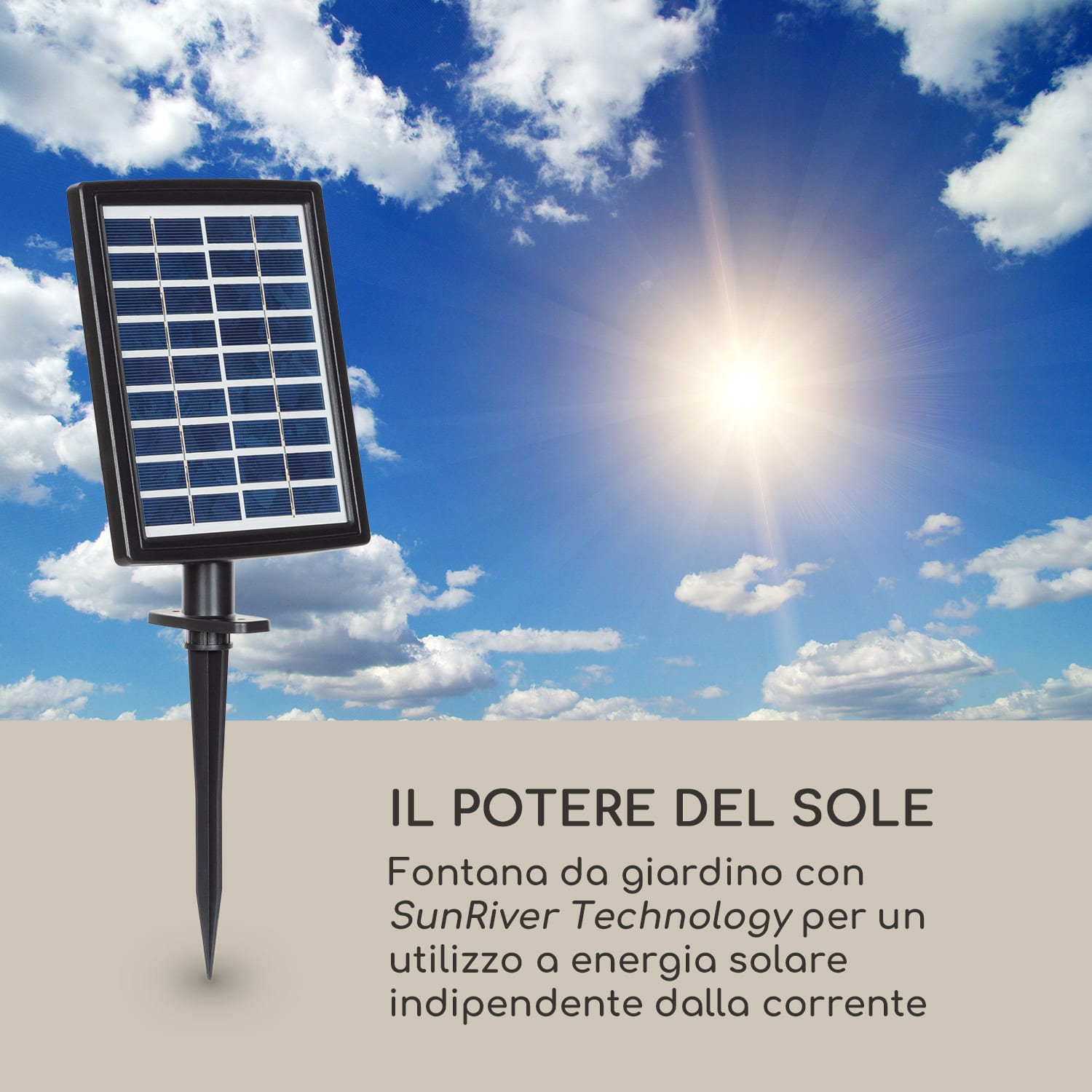 Dharma, fontana solare, LED, 48 x 72 x 41 cm (LxAxP), poliresina 