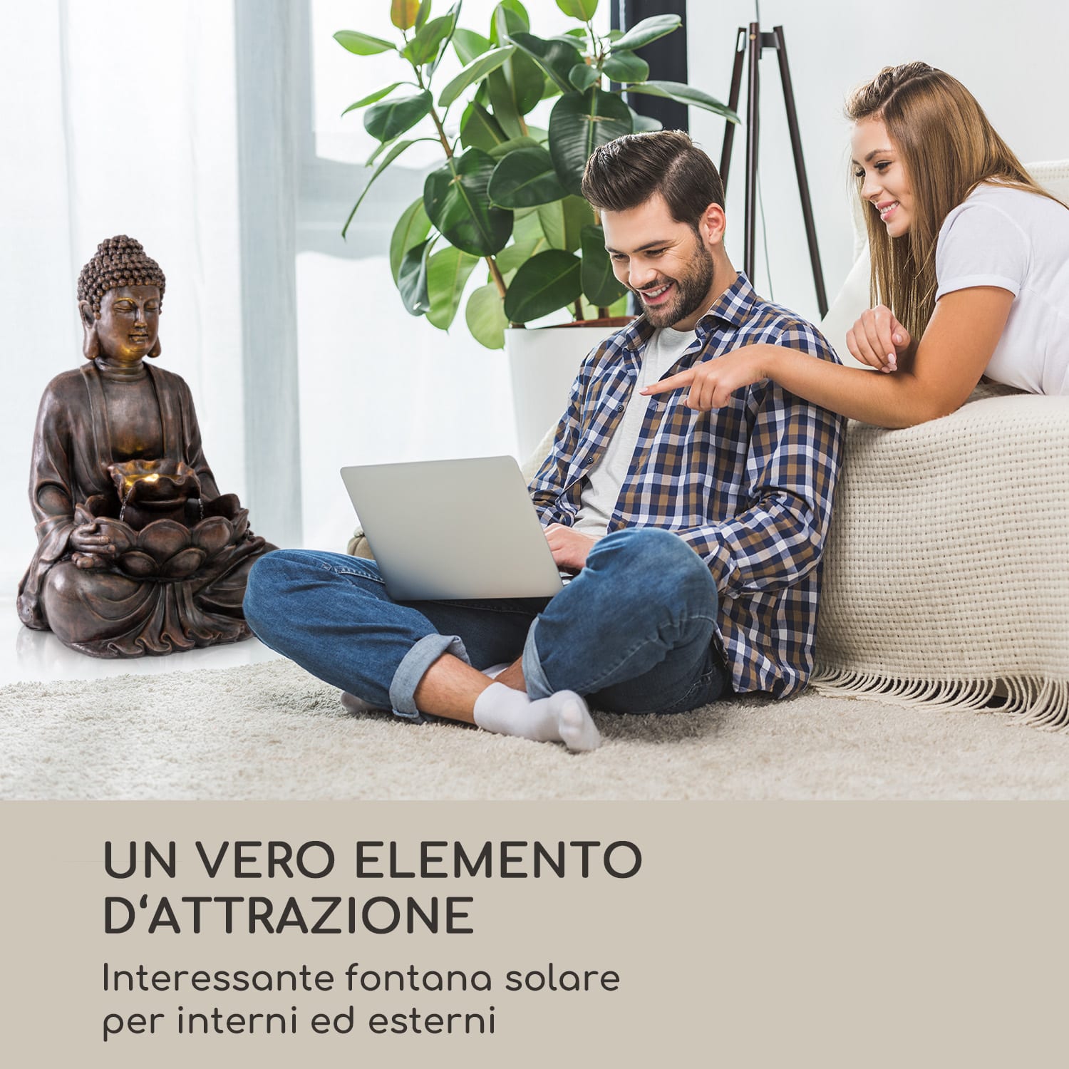 Dharma, fontana solare, LED, 48 x 72 x 41 cm (LxAxP), poliresina 