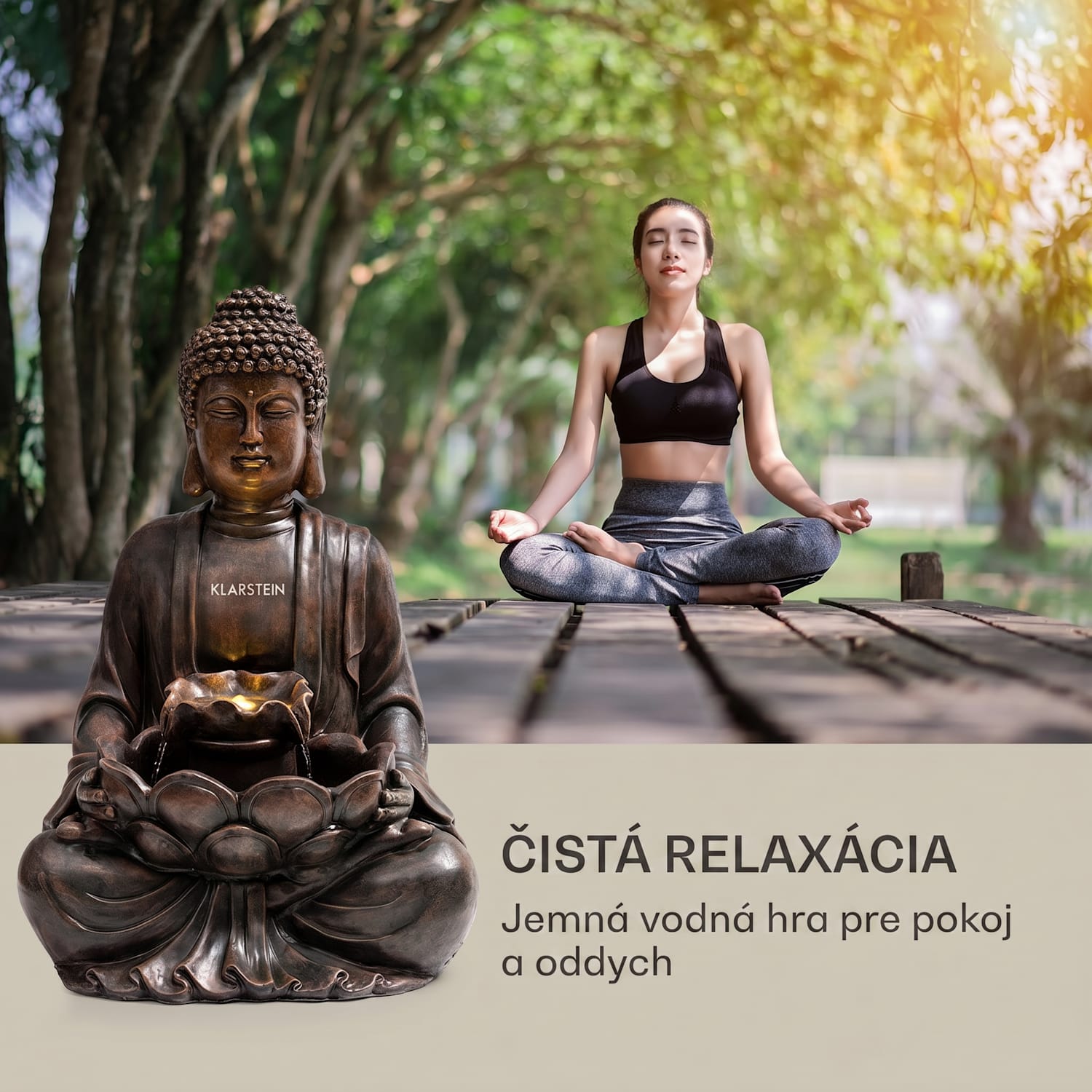 Dharma, solárna fontána, LED, 48 × 71 × 41 cm (Š × V × H), polyresin 