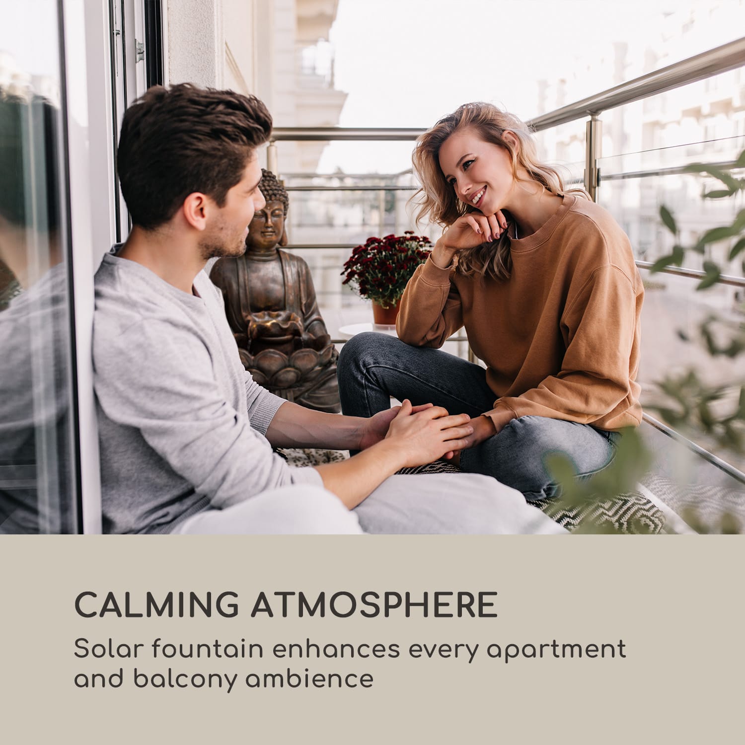 Dharma, szoláris szökőkút, LED, 48 × 72 × 41 cm (SZ × M × M), polirezin 