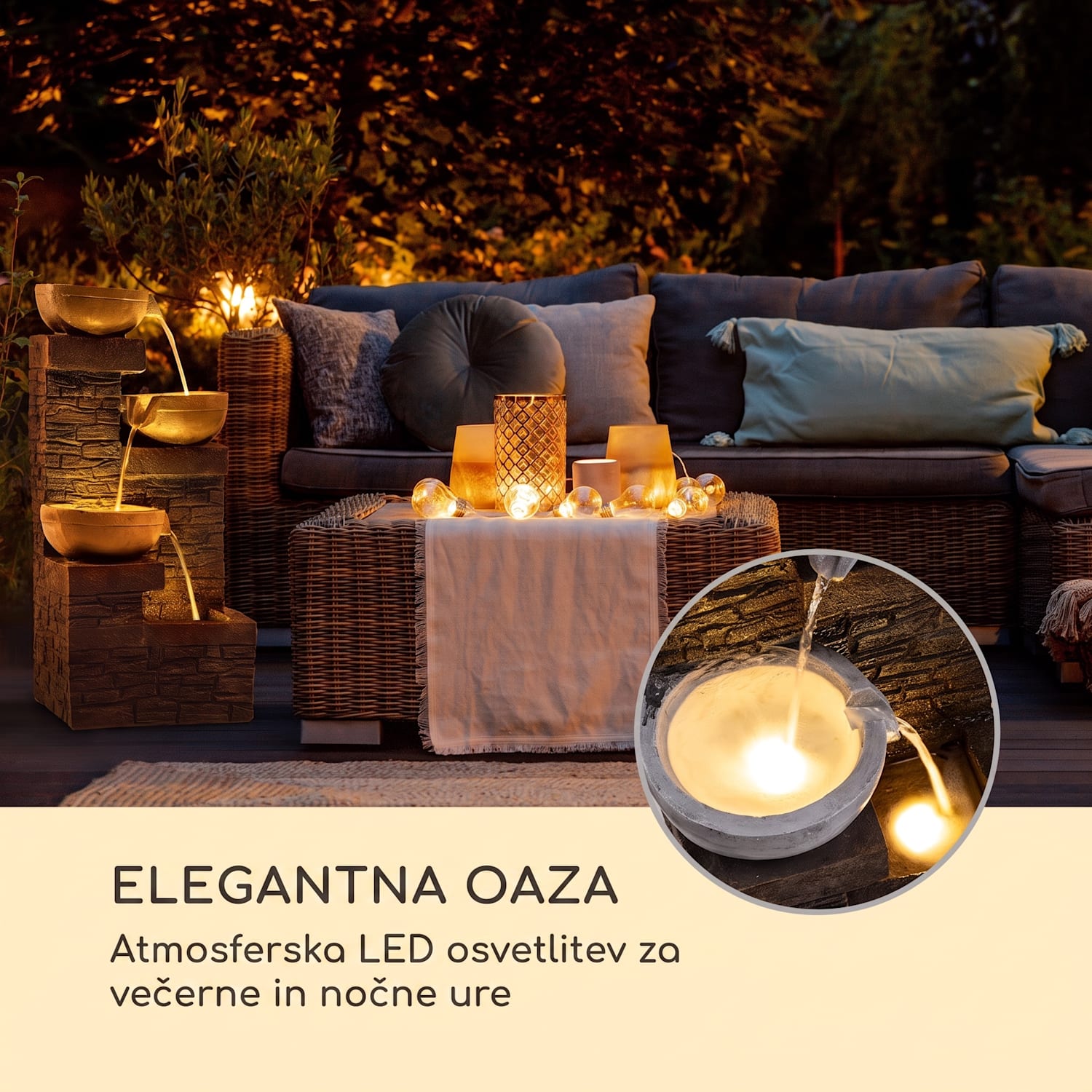 Fez, solarna fontana, LED, 34 × 76 × 36 cm (Š × V × G), polyresin 