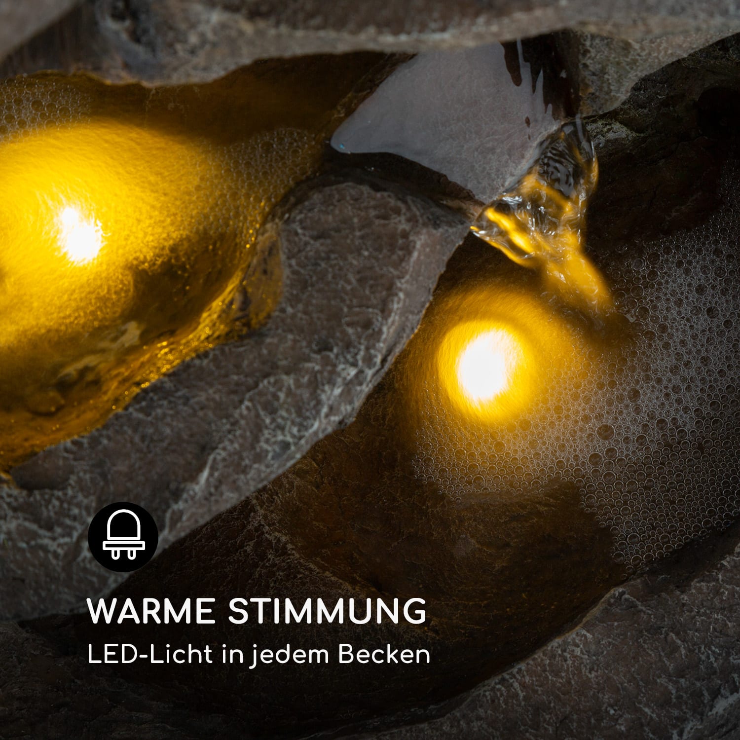 Stonehenge Solarbrunnen LED-Beleuchtung Polyresin Lithium-Ionen-Akku 30 x 50 x 26,5 cm | Brauner Stein