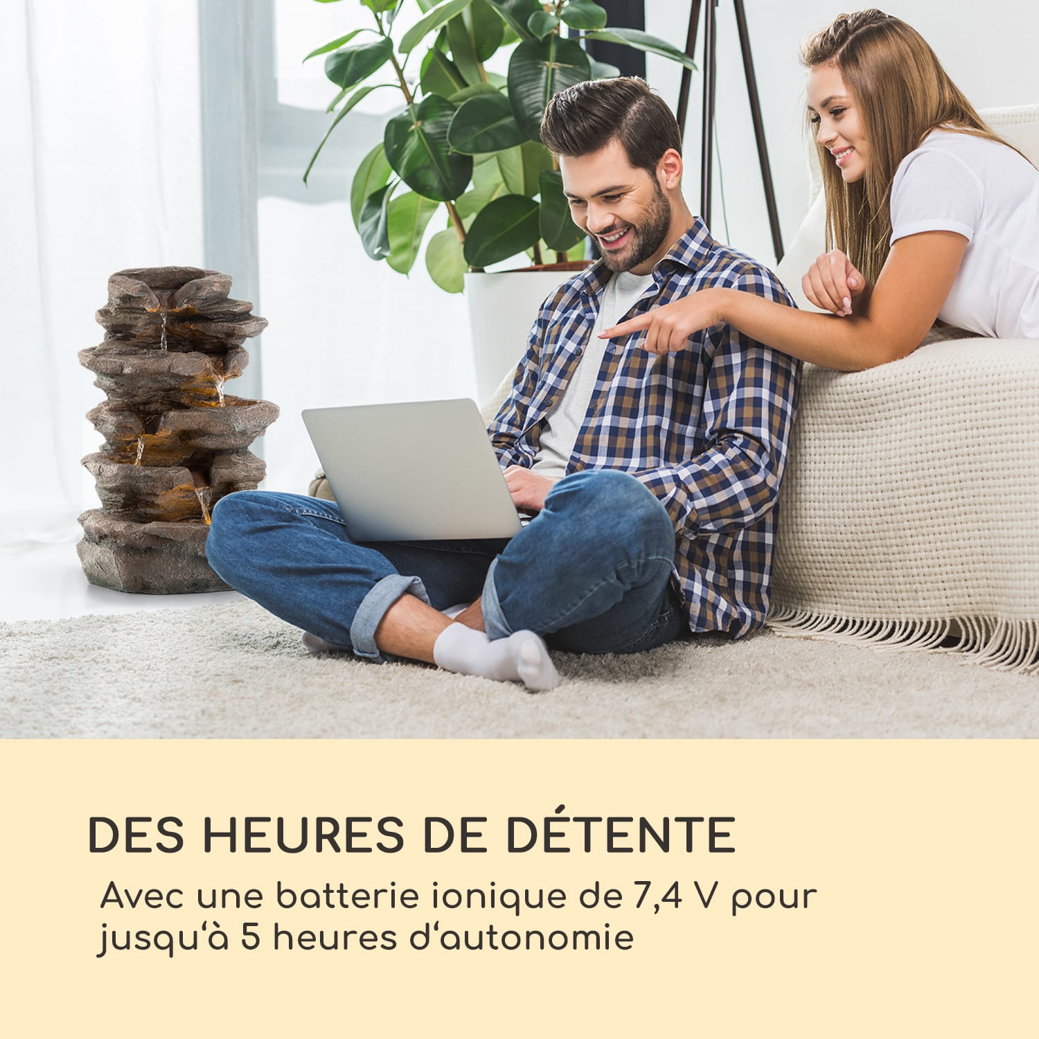 Fontaine solaire Stonehenge éclairage LED Polyresin batterie Lithium Ion 30 x 50 x 26,5 cm | Pierre Brune