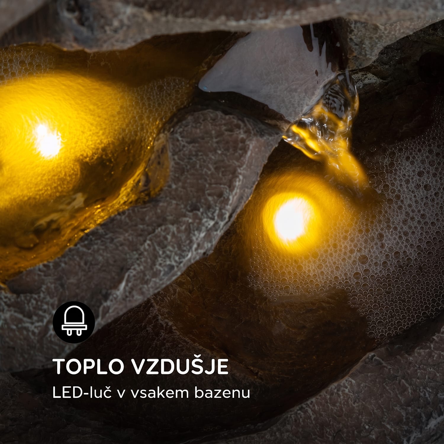 Stonehenge, solarna fontana, LED osvetlitev, poliresin, litij-ionska baterija 30 x 50 x 26,5 cm | Rjavi kamen