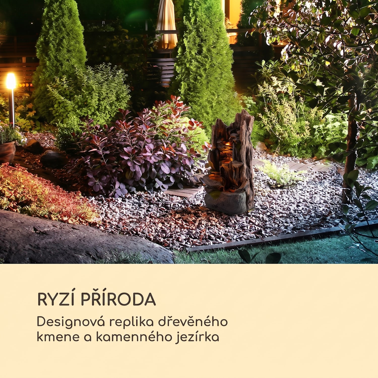 Magic Tree, solární fontána, LED osvětlení, polyresin 