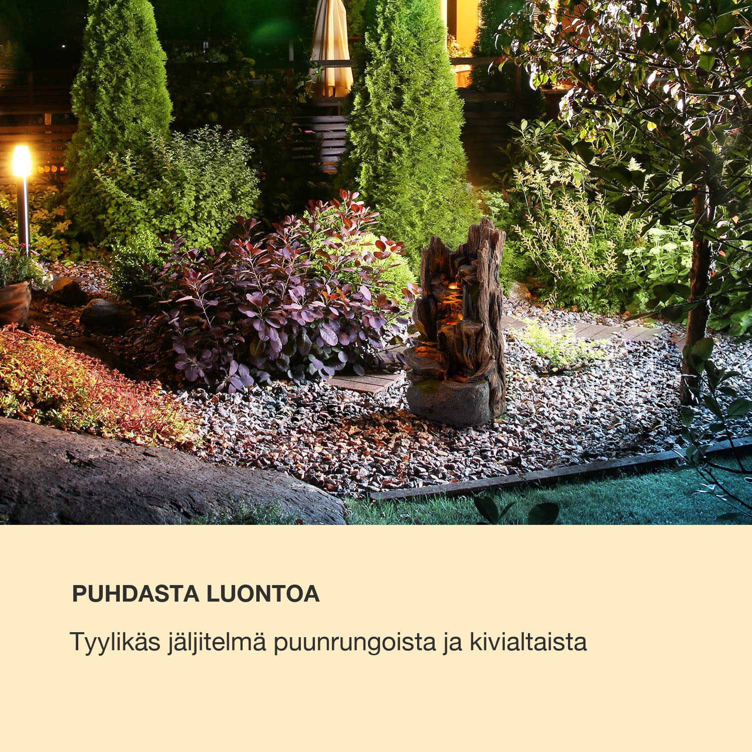 Mystic Tree aurinkopuutarhan suihkulähde LED-valaistuksella, polyresiinistä 