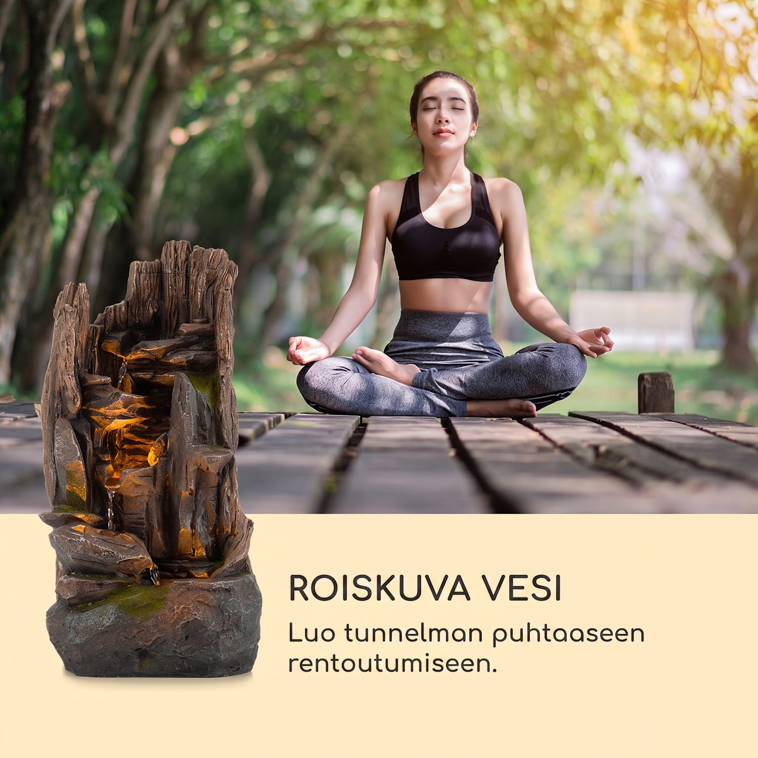 Mystic Tree aurinkopuutarhan suihkulähde LED-valaistuksella, polyresiinistä 
