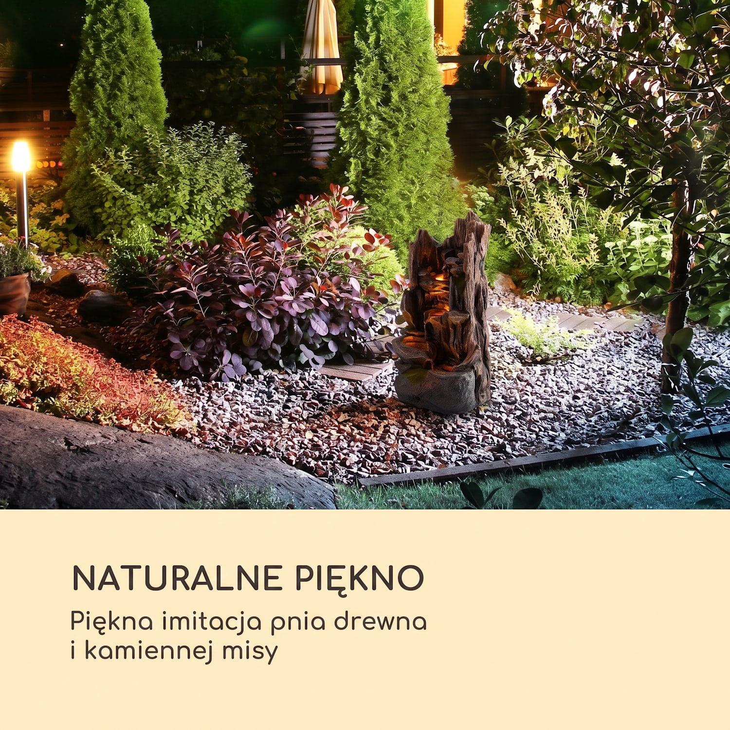 Magic Tree, fontanna solarna, oświetlenie LED, poliresin 