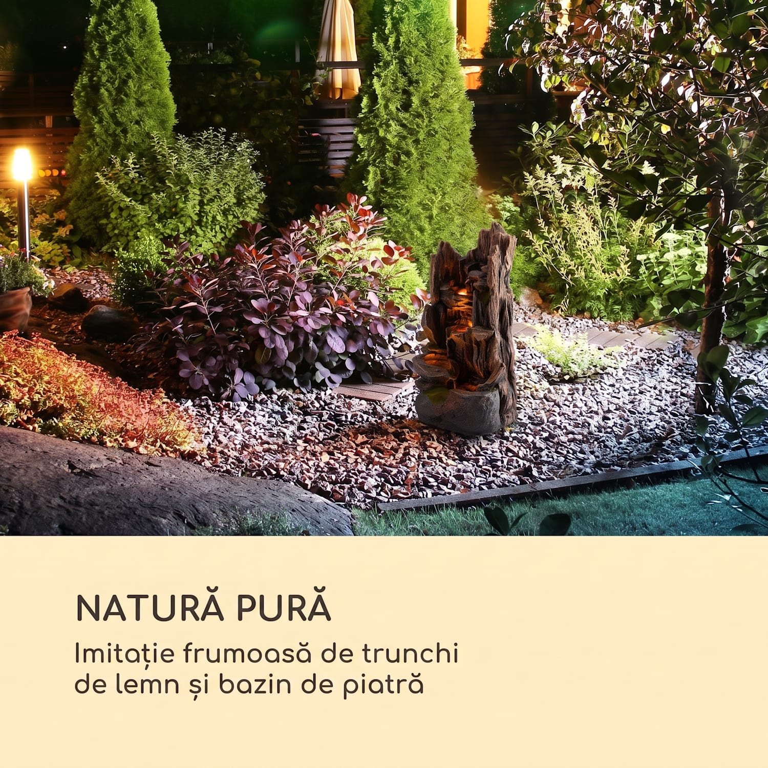 Magic Tree, fântână solară, iluminat cu LED, poliresină 