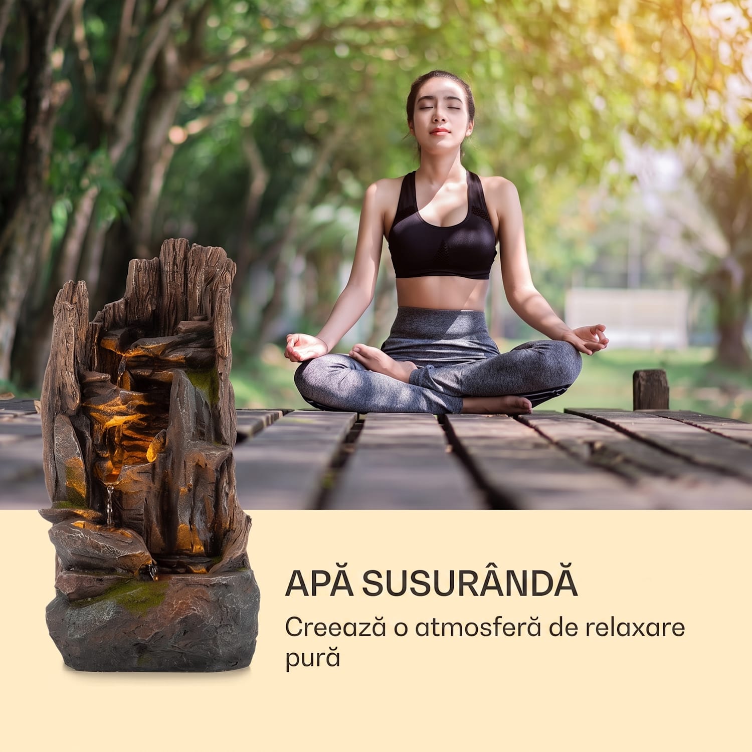 Magic Tree, fântână solară, iluminat cu LED, poliresină 