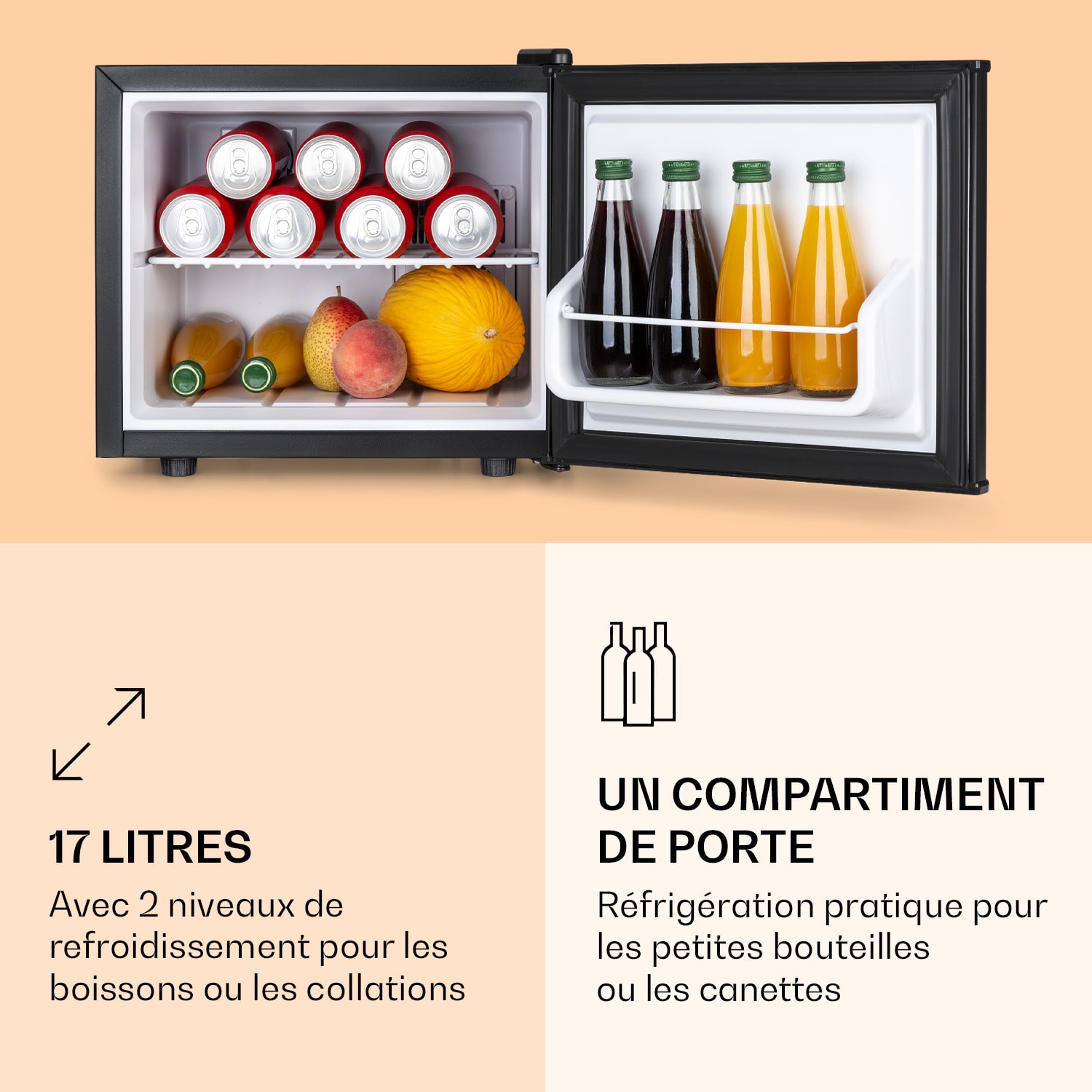 Mini réfrigérateur cachette secrète 2 niveaux 17 L 26 dB thermoélectrique Noir