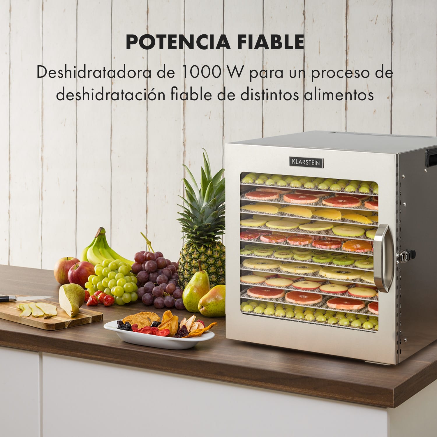 Captain Jerky 110 Deshidratador 1000W 30-90 °C Temporizador de 24 h Acero inoxidable 10 bandejas