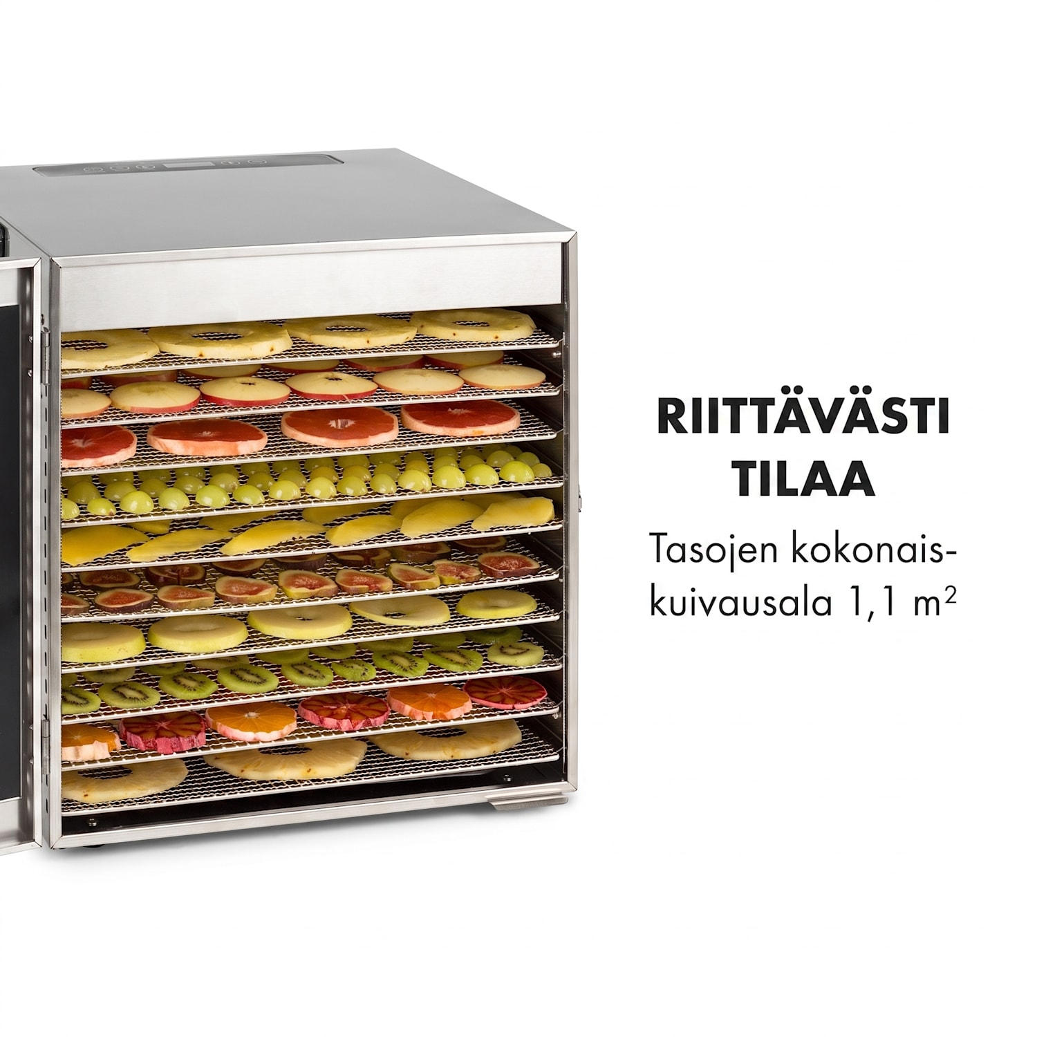 Captain Jerky 110, kuivuri, 1000 W, 30–90 °C, 24 tunnin ajastin, ruostumaton teräs 10 tasoa