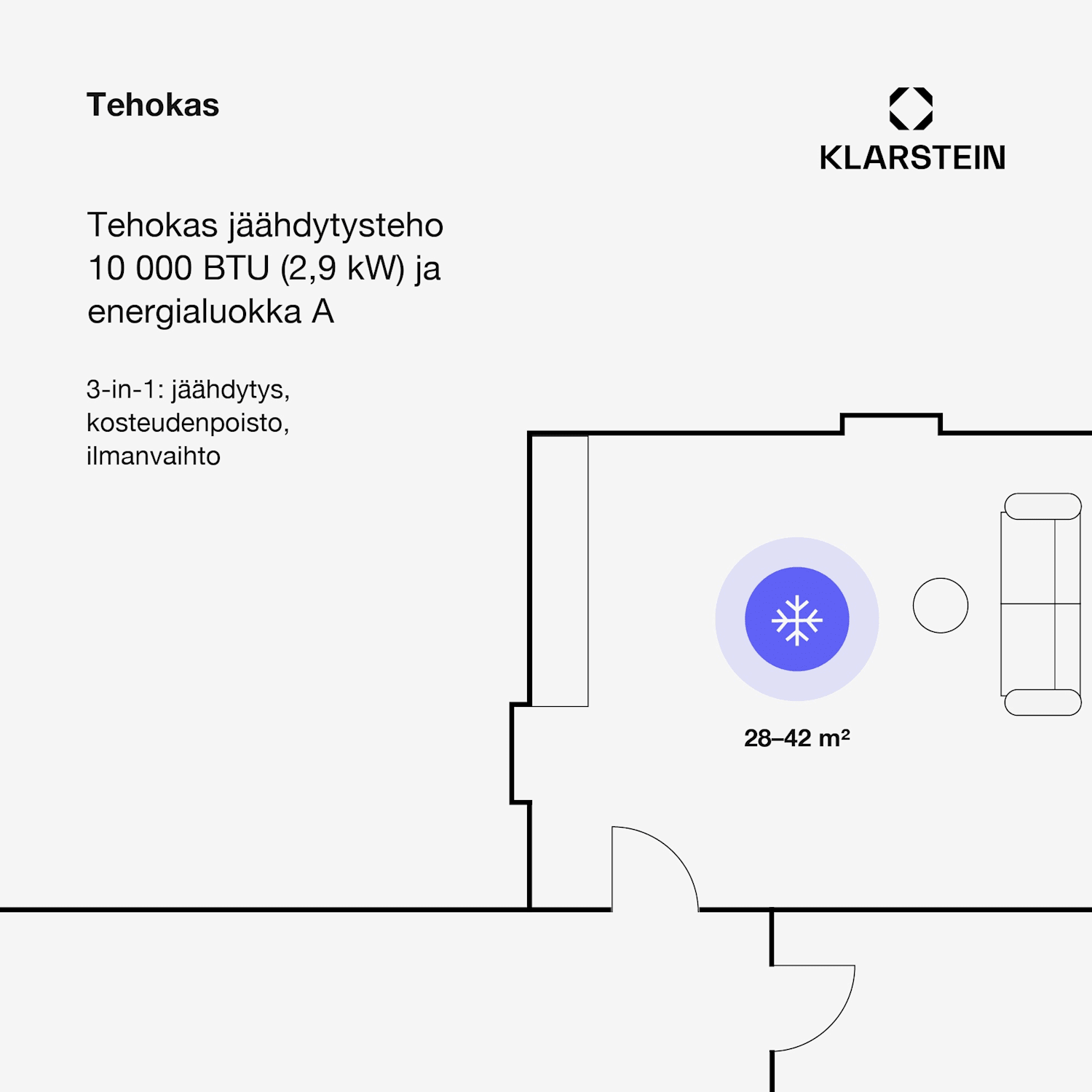 Kraftwerk Smart 10K ilmastointilaite 3 in 1 10000 BTU sovellusohjaus kaukosäädin 10.000 BTU | Sininen