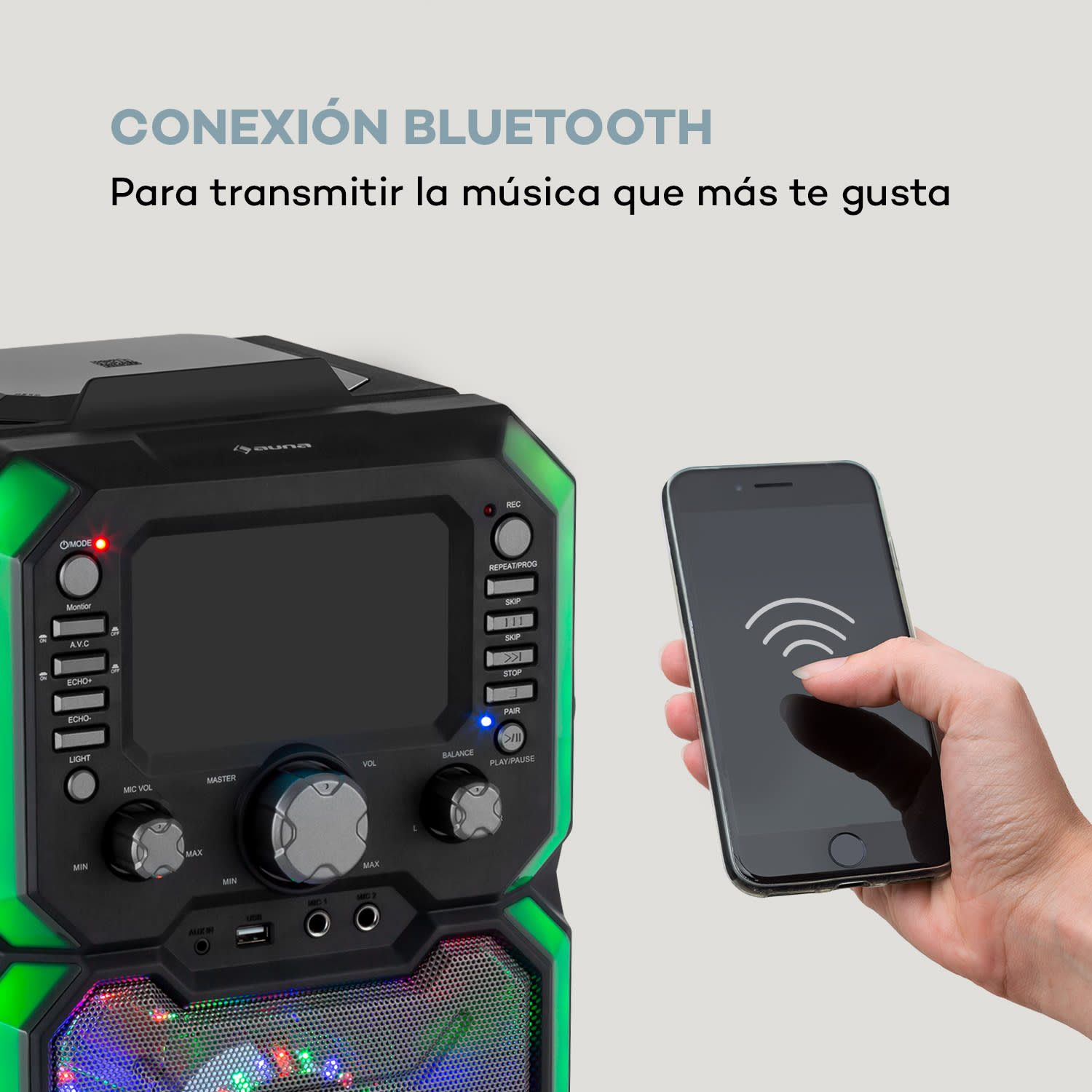 Rockstar Plus Equipo de karaoke Bluetooth USB CD espectáculo LED RCA 